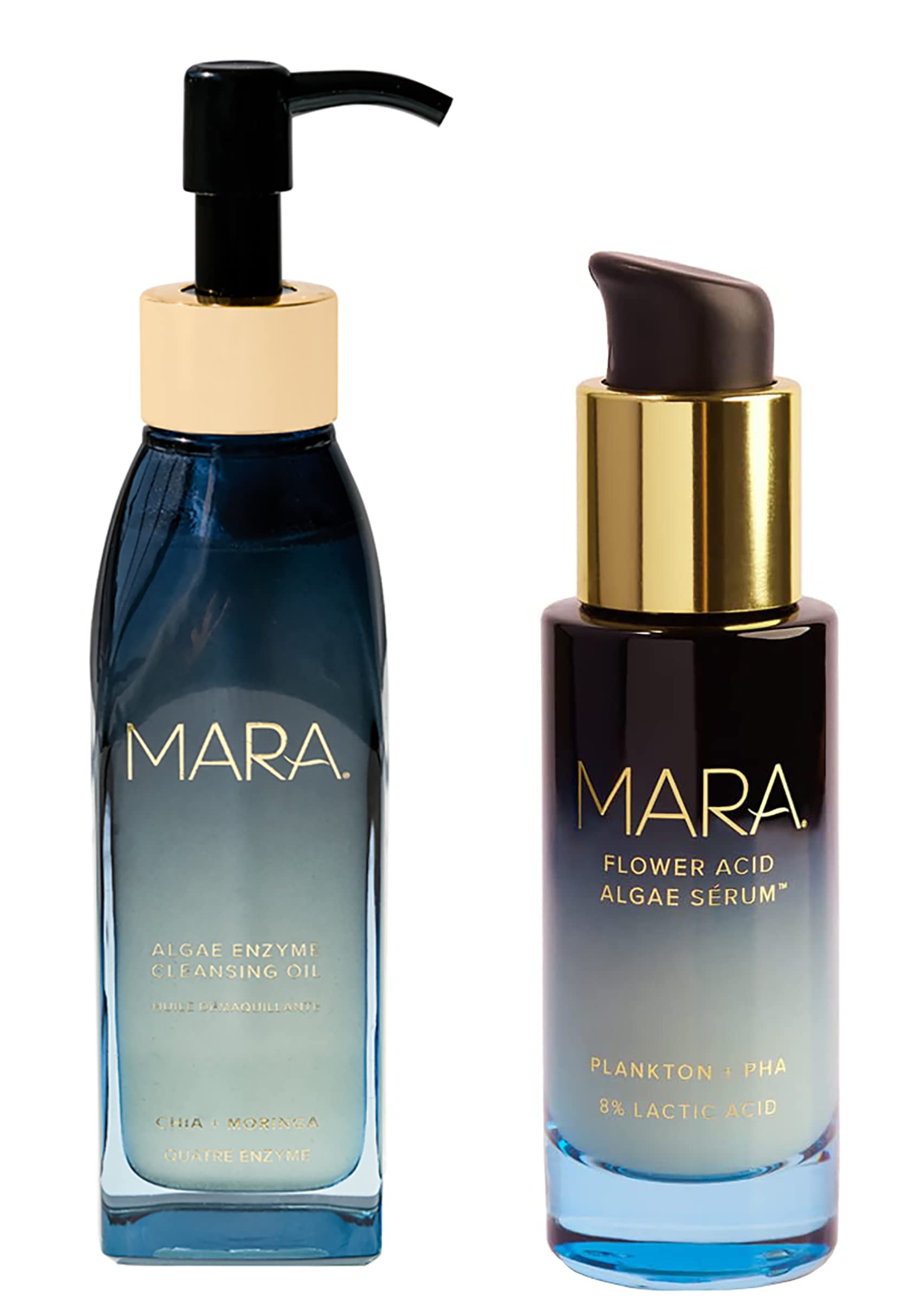 MARA Algae Enzyme Cleansing Oil & Flower Acid Algae Face Serum Set - Vegan, Non-Toxic, Cruelty-Free Skincare Bundle for Sensitive Skin | Gentle Exfoliation & Hydration for Daily Face Care Routine