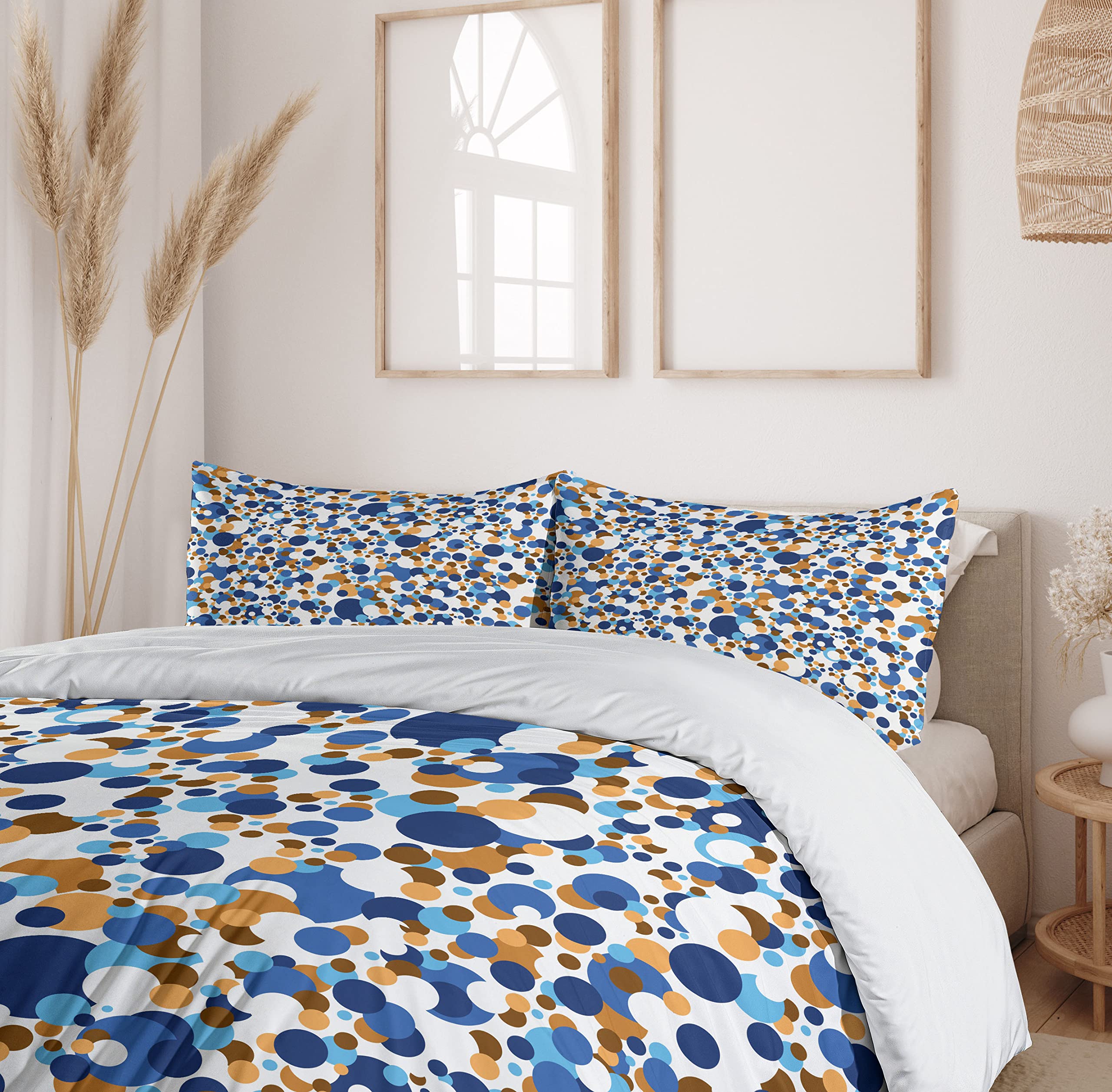 Ambesonne Abstract Duvet Cover Set - Modern Geometric Circle Pattern in Retro Sky Blue & Cinnamon, 3 Piece Bedding Set with 2 Pillow Shams, California King Size - Perfect for Contemporary Bedroom Decor & Guest Room Styling