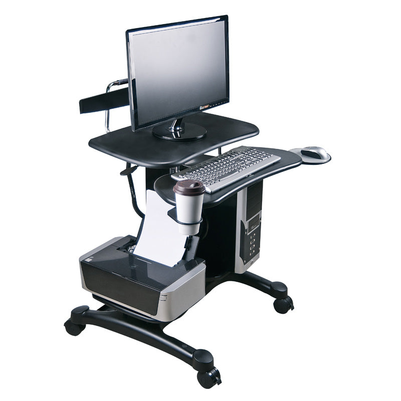 Adjustable Height PC Workstation with CPU & Printer Stands (ABS Material) - Ergonomic Home Office Desk for Gaming & Computer Setup
