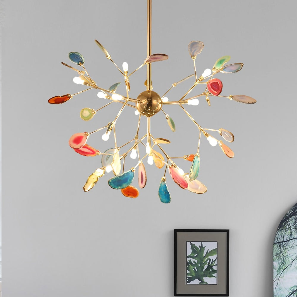 Agate Flake Chandelier - Elegant Natural Stone Crystal Ceiling Light Fixture for Dining Room, Living Room, Bedroom Decor | Modern Luxury Home Lighting
