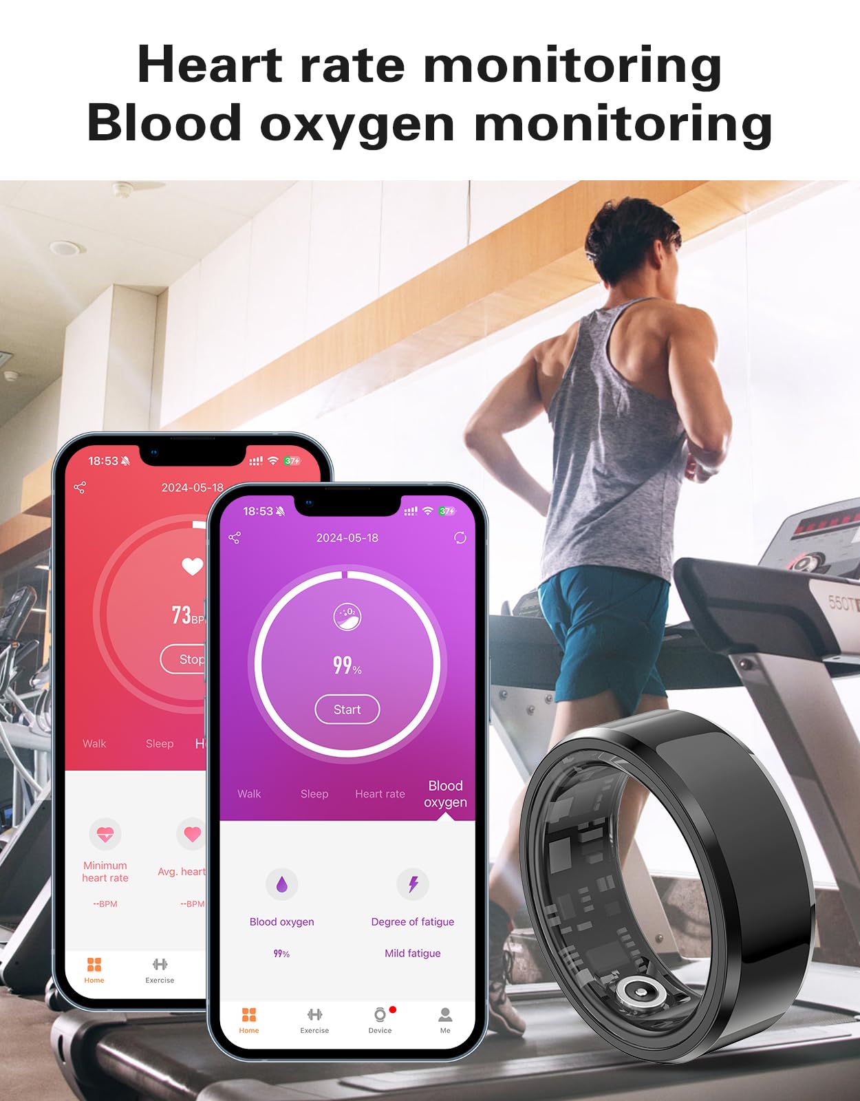 Smart Ring Fitness Tracker for Women & Men - Heart Rate Monitor, Blood Oxygen, Sleep & Step Tracker, IP68 Waterproof Activity Tracker - Perfect for Workouts, Running & Daily Health Monitoring (Black, 3 Pack)