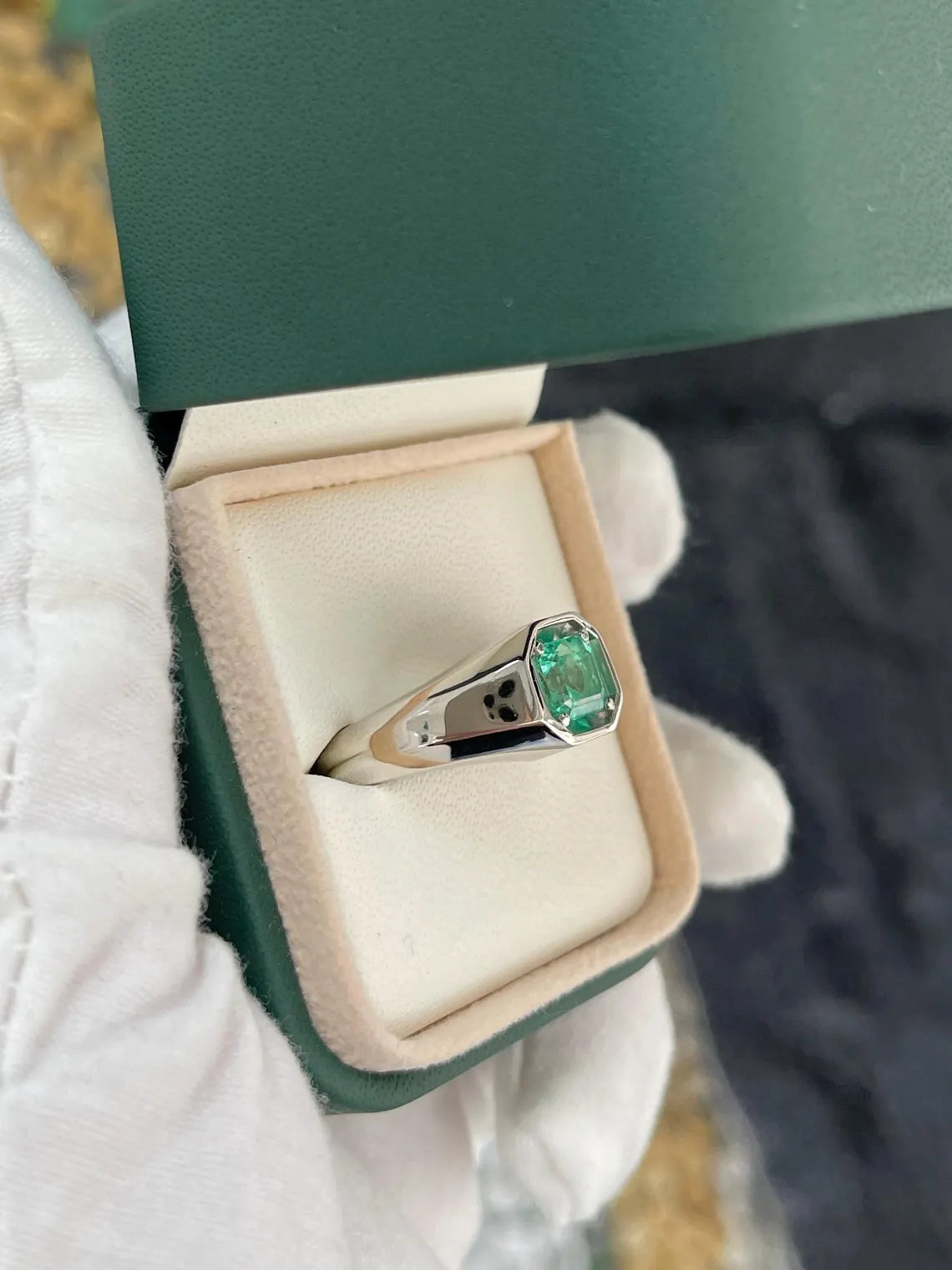 1.90ct Natural Colombian Emerald Asscher Cut Solitaire Men's Ring - 14K Gold Wedding Band, Anniversary Gift for Him, Handmade Fine Jewelry for Special Occasions