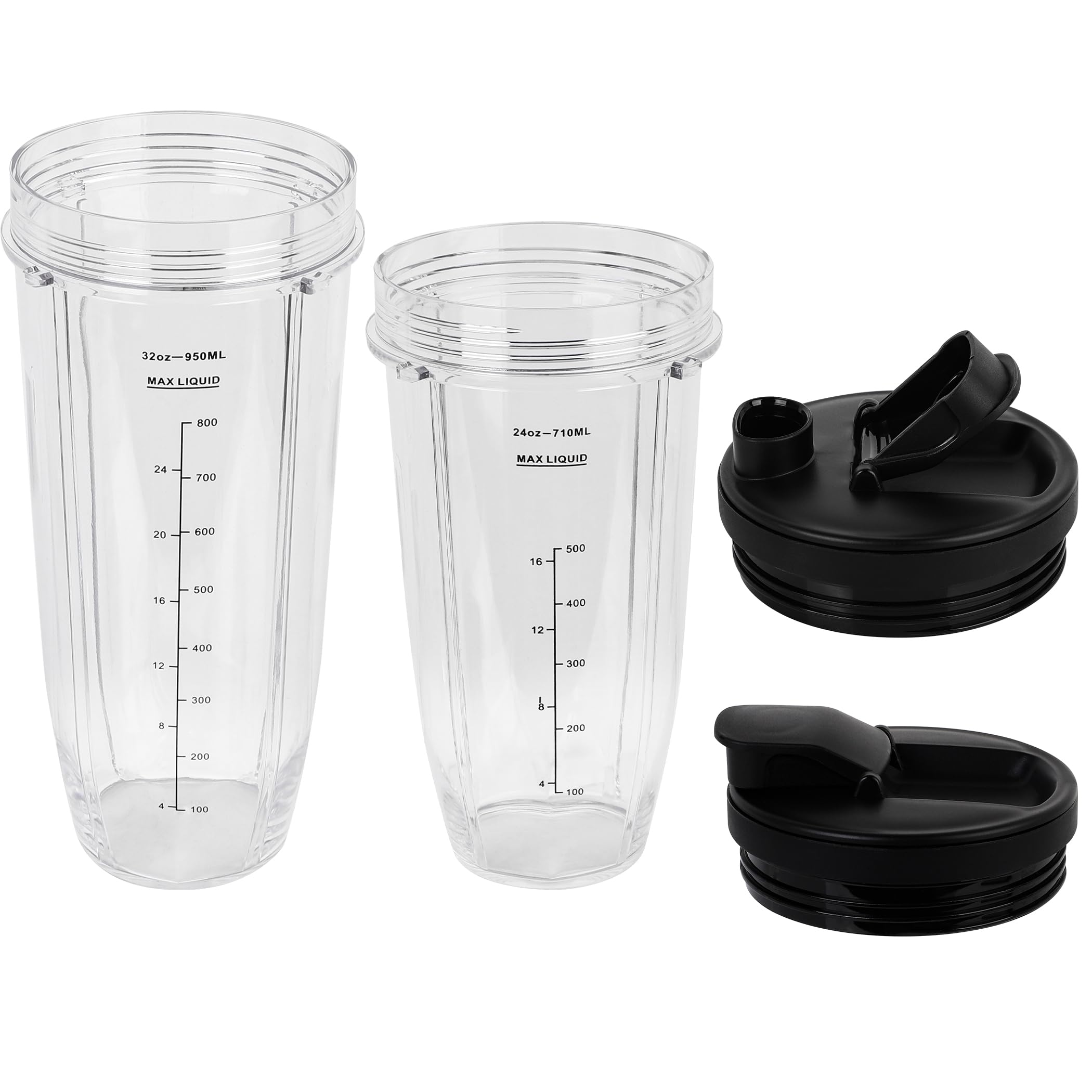 Ninja Blender Replacement Kit - 24 oz & 32 oz Cups with Travel Lids - Compatible with Nutri Ninja Auto iQ BL2012 BN801 BL480-30 BL640-30 BL642-30 NN100-30 - Perfect for Smoothies, Protein Shakes & Meal Prep at Home or On-the-Go