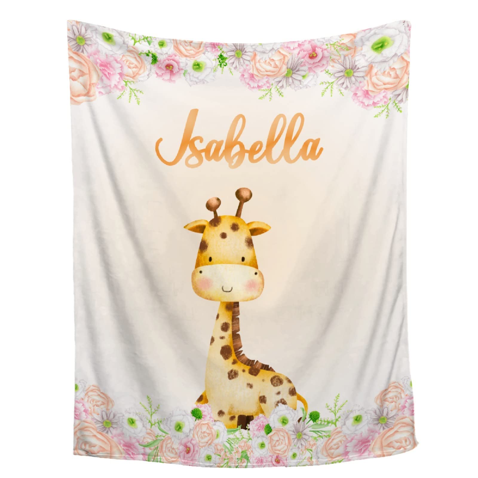 Personalized Giraffe Floral Flower Blanket with Custom Name - Super Soft 90