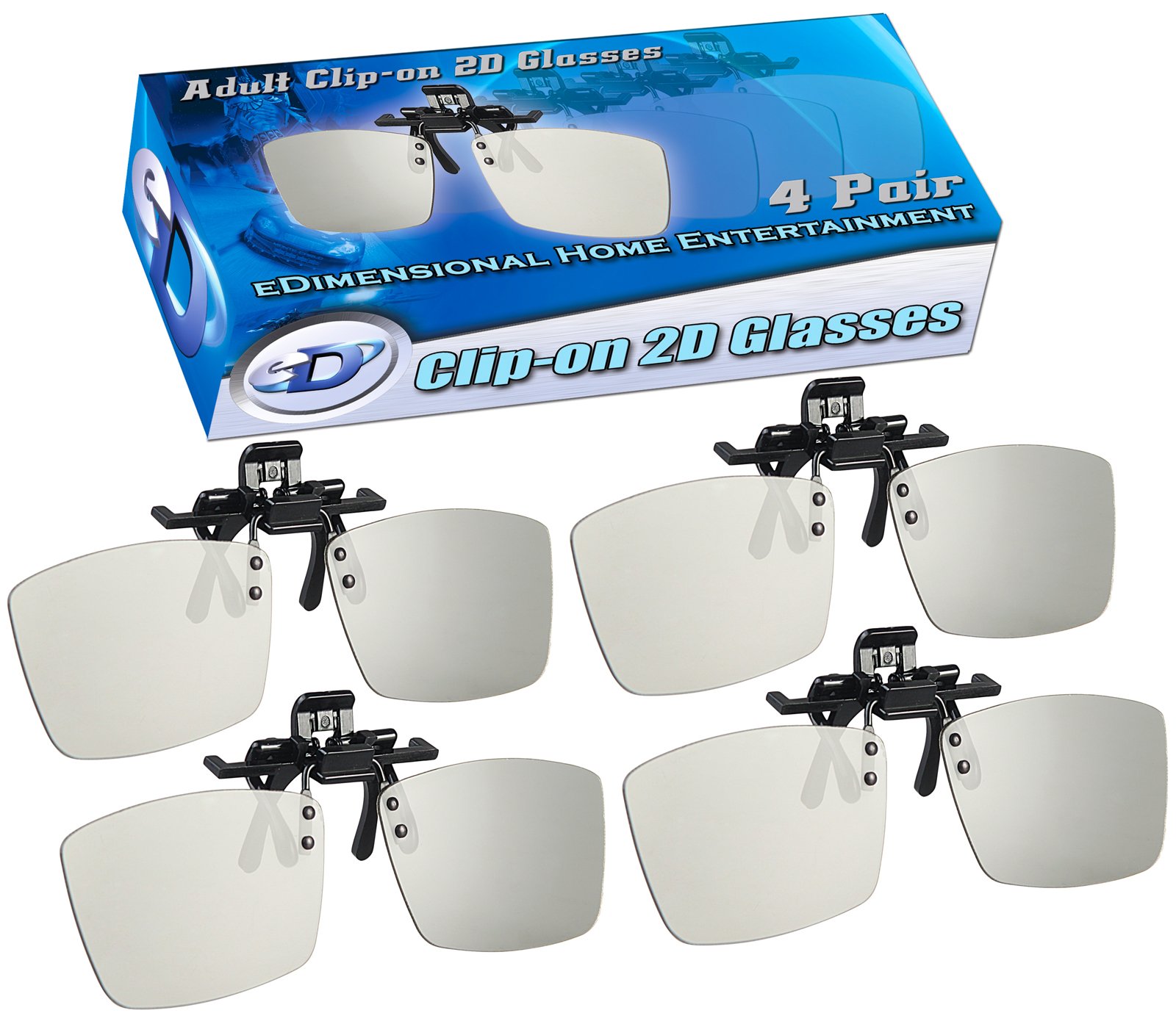 2D Glasses CLIP-ON 4 Pack - Convert 3D Movies to 2D for Passive 3D TVs (LG, Sony, Vizio) & RealD Theaters | Comfortable Clip-On Design for Home Cinema & Movie Theaters