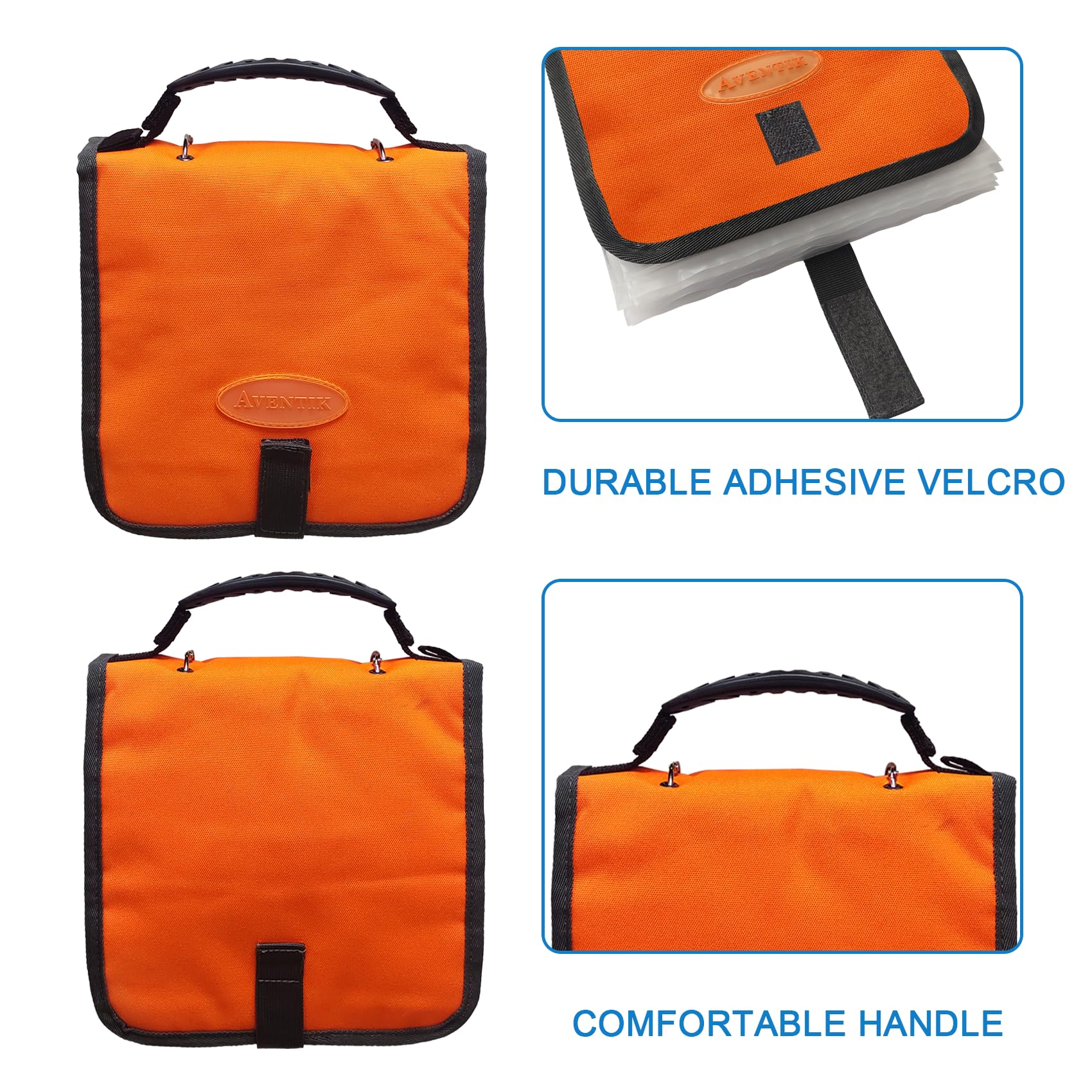 Aventik Waterproof Fishing Tackle Binder - Soft Bait Organizer Storage Bag with Saltwater Resistant Cover - 8.5x8.5x1.1 Inch Orange Rig Bag for Saltwater & Freshwater Fishing - Perfect for Boat, Kayak and Shore Fishing Trips