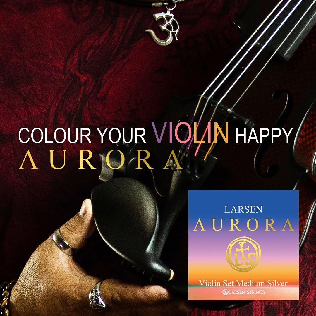 LARSEN STRINGS Aurora Violin Strings Set 4/4 Full Size with D Silver Medium Gauge - Professional Quality for Classical & Orchestral Performance