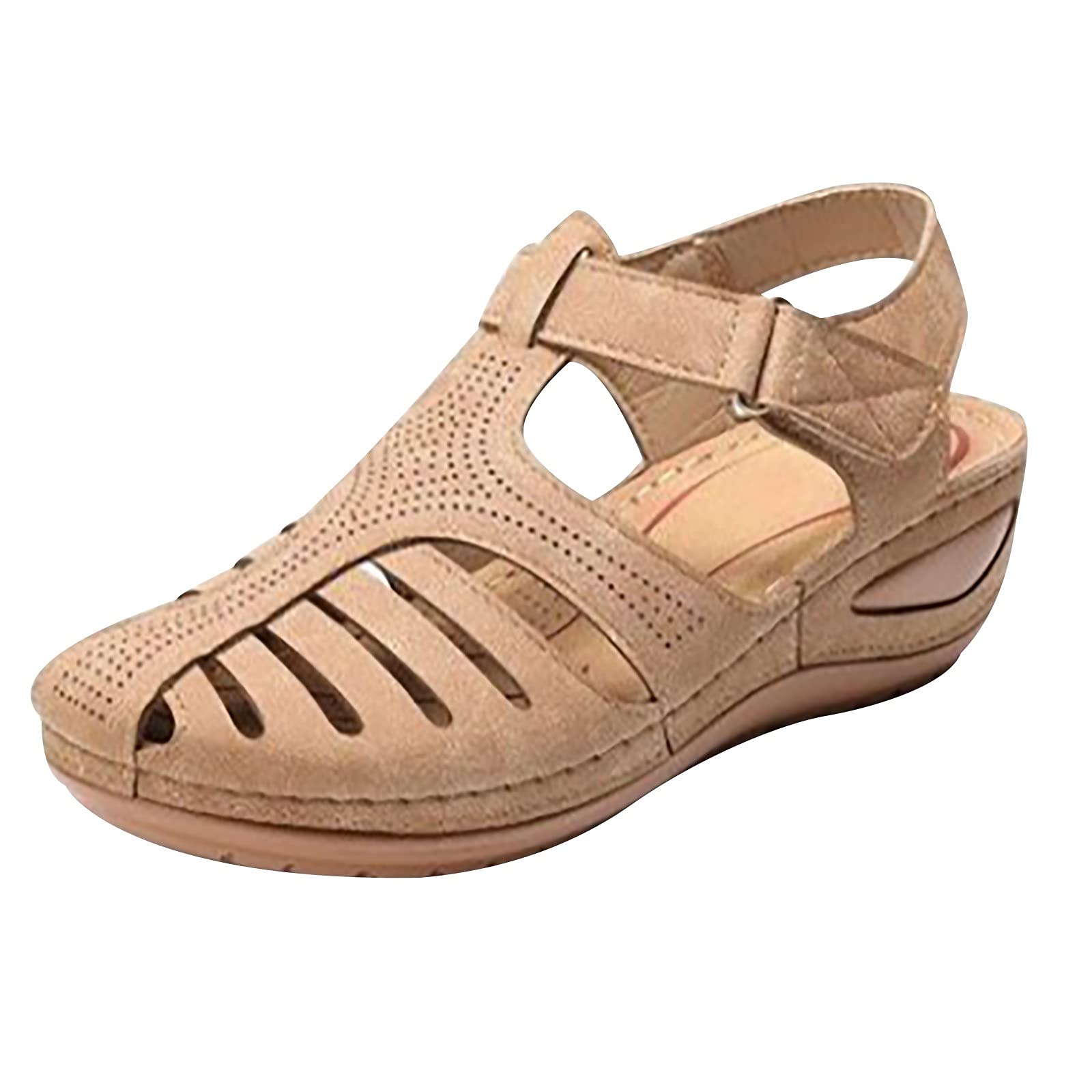 Women's Comfortable Closed Toe Hollow Sandals - Casual Low Wedge Cutout Flats for Walking, Driving & Outdoor Activities | Breathable Summer Shoes for Beach, Travel and Daily Wear
