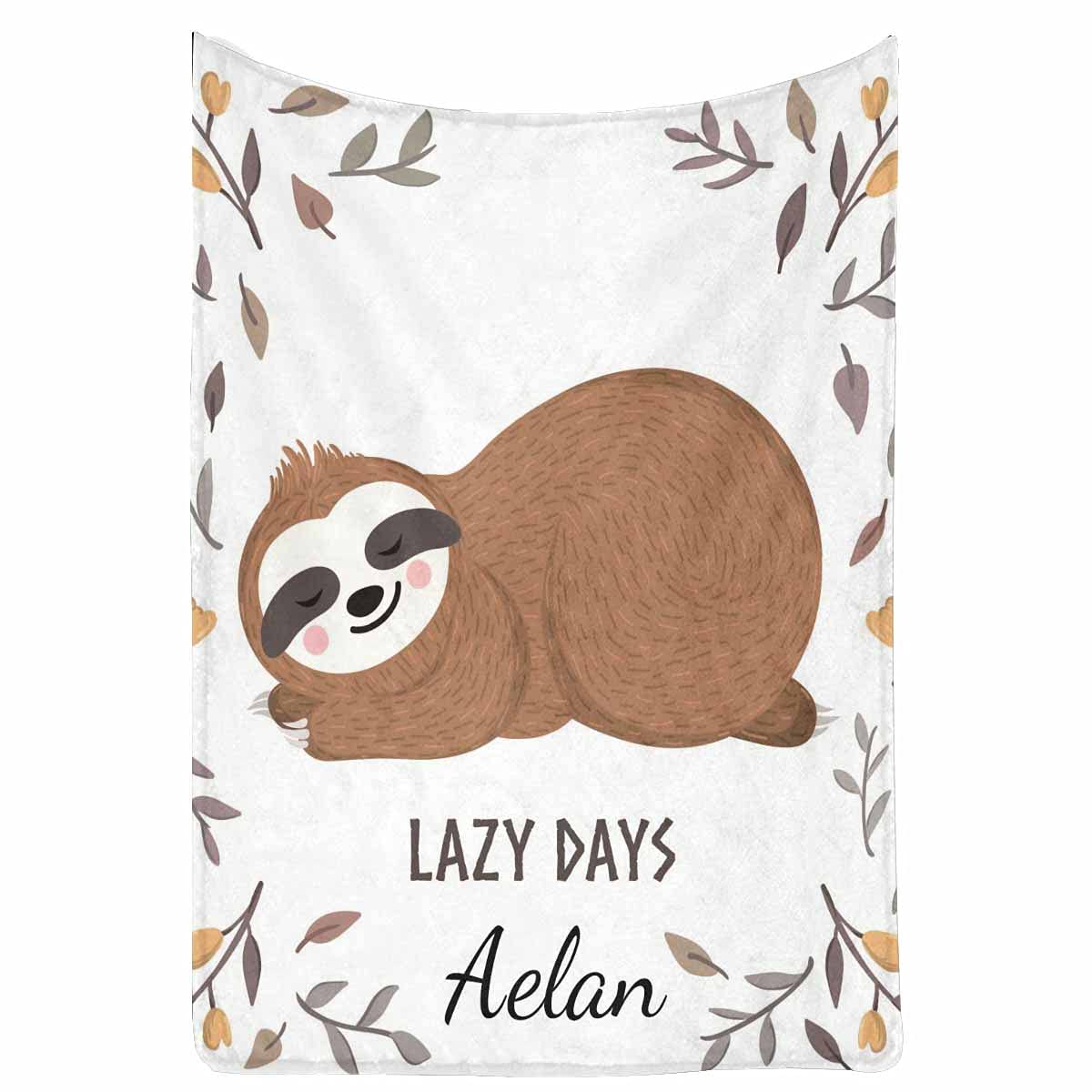 Personalized MyPupSocks Fleece Blanket with Custom Name - Lazy Days Sloth Leaves Design - 50x60 Inch King Size Throw Blanket for Couch, Sofa, Bed & Living Room - Perfect Birthday Gift for Cozy Nights & Relaxation
