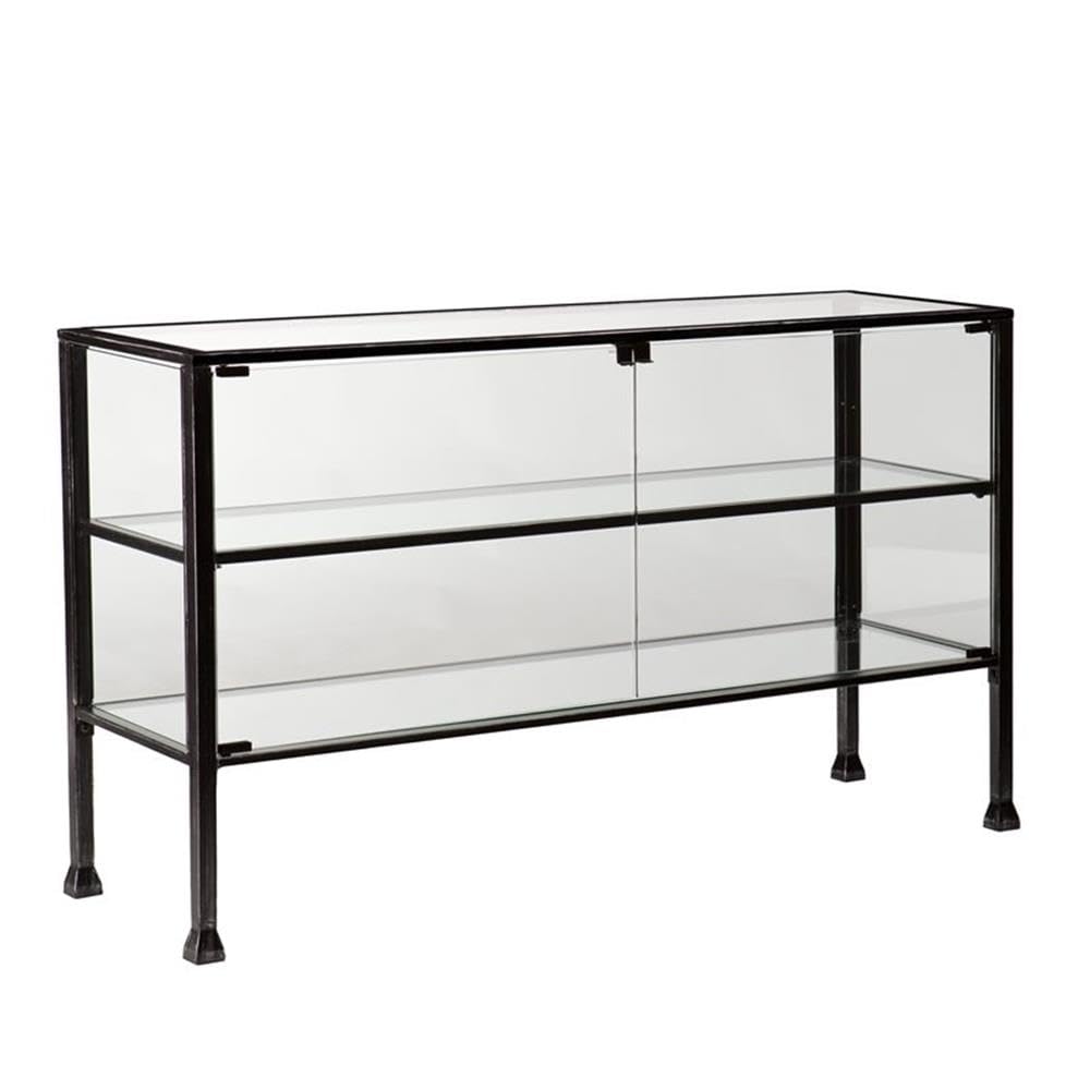 SEI Furniture Black Terrarium Display Console Table - Modern Entryway Table for Living Room, Hallway, or Office Decor