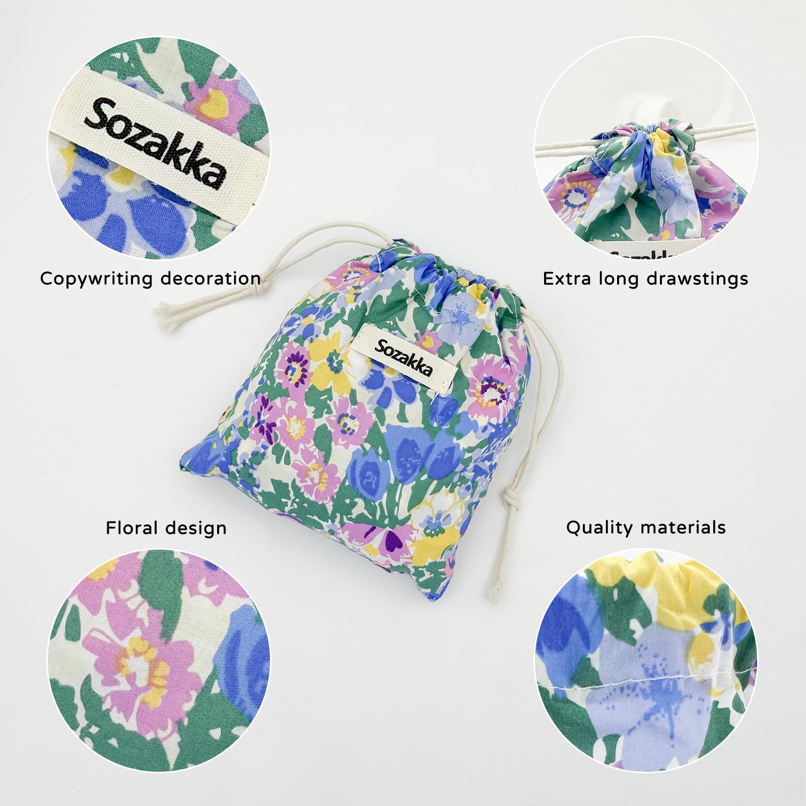2Pcs Floral Makeup Bag for Women, Mini Drawstring Cosmetic Pouch - Portable Travel Makeup Organizer for Purse, Gym & Daily Essentials (Style A)