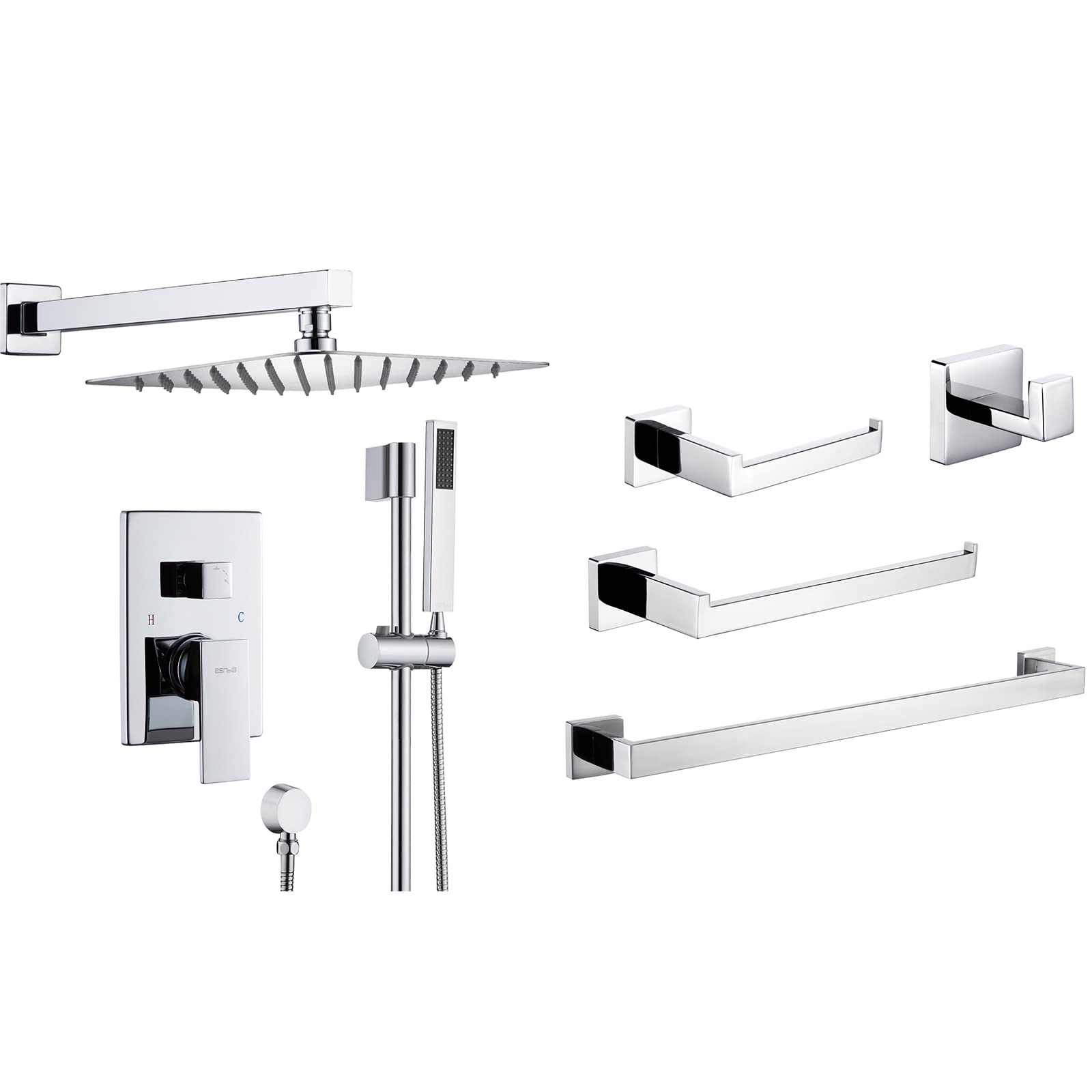 ESNBIA 10 Inch Slide Bar Shower Faucet with Valve - Stainless Steel Bathroom Sink Faucet in Chrome Finish for Modern Bathroom & Spa Renovation