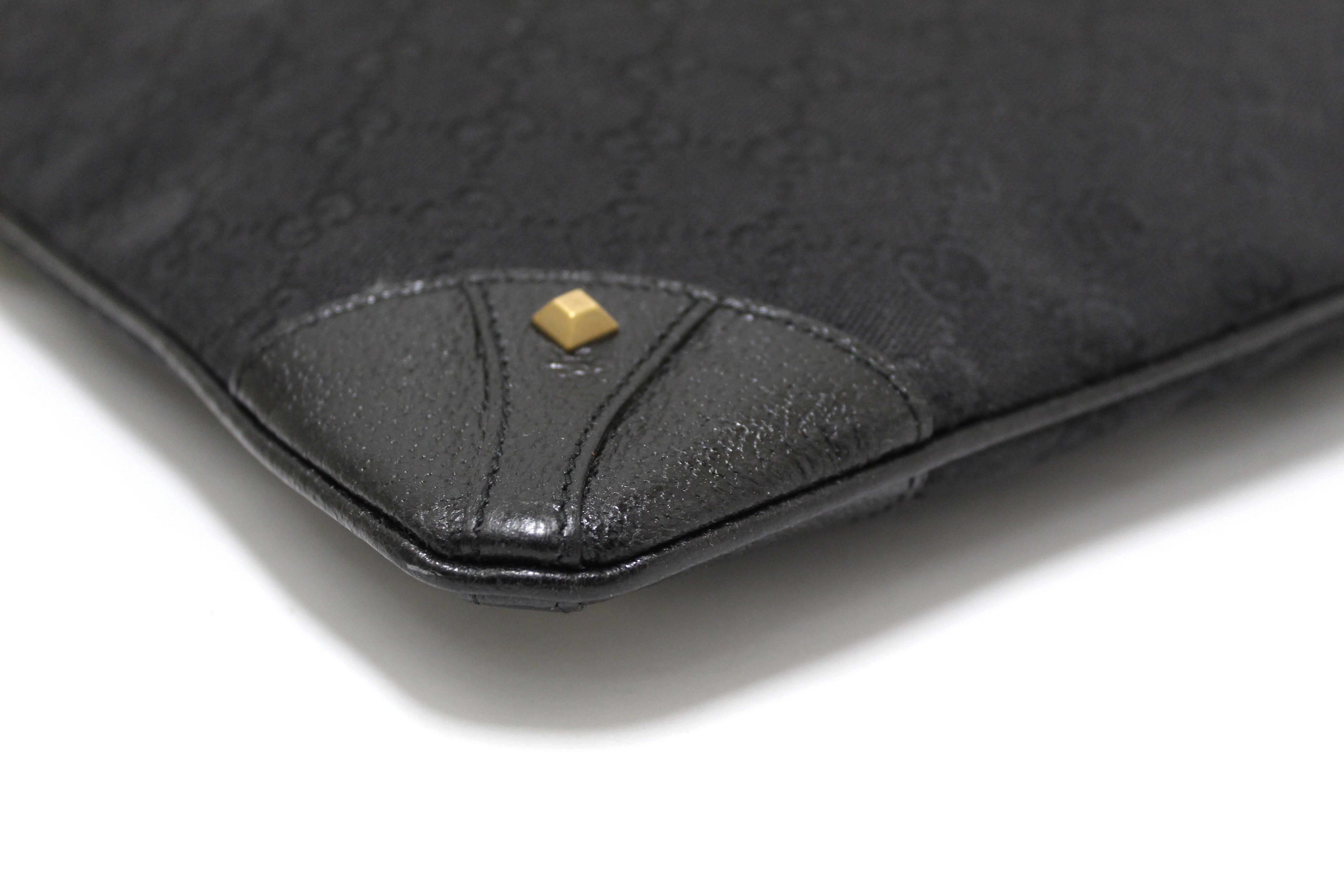 Authentic Gucci Black GG Monogram Coated Canvas Messenger Bag with Gold Rockstud Details - Perfect for Work, Travel & Luxury Fashion Accessories