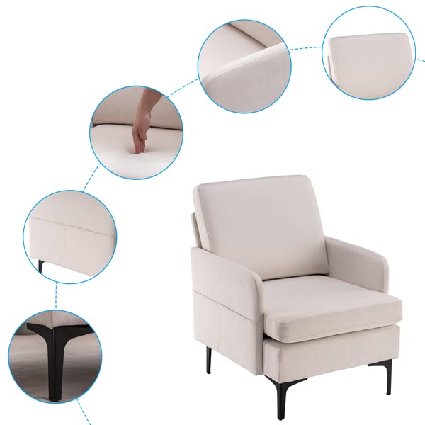 FCH Lounge Chair - Comfortable Single Sofa Accent Chair for Bedroom, Living Room & Guest Room - Modern Beige Upholstered Armchair - Perfect for Relaxing, Reading & Small Space Decor