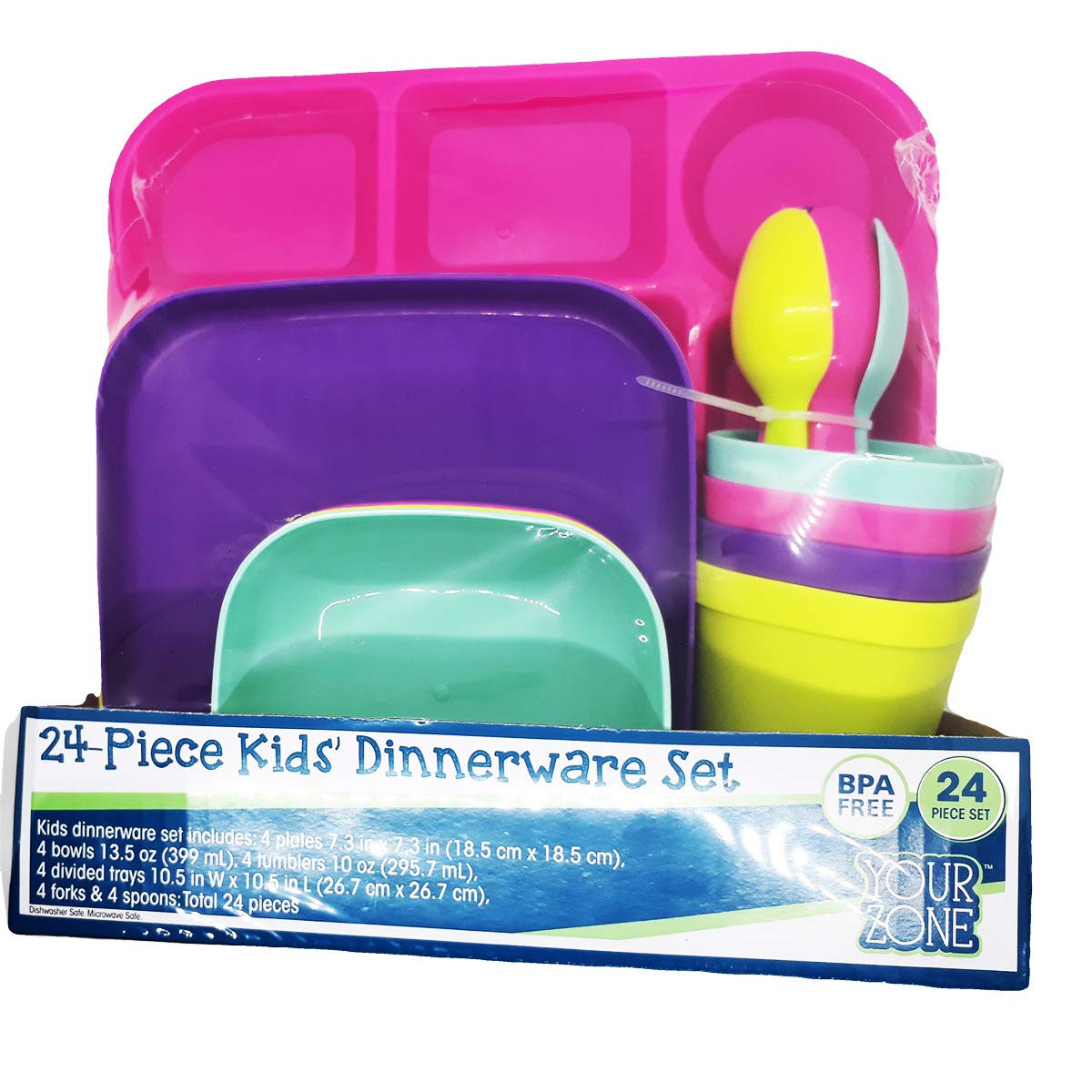 24-Piece Kids' Dinnerware Set - BPA Free, Dishwasher & Microwave Safe, Colorful Plates & Bowls for Toddlers - Perfect for Home, School & Travel Meals