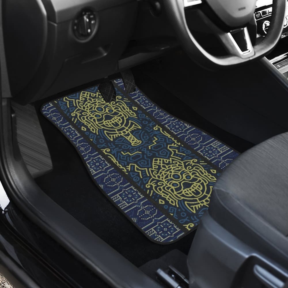 Boho Aztec Elephant Car Mat Set - Mustard Yellow & Blue - Non-Slip Floor Mats for Cars, SUVs, Trucks - Perfect for Road Trips, Daily Commute & Interior Protection
