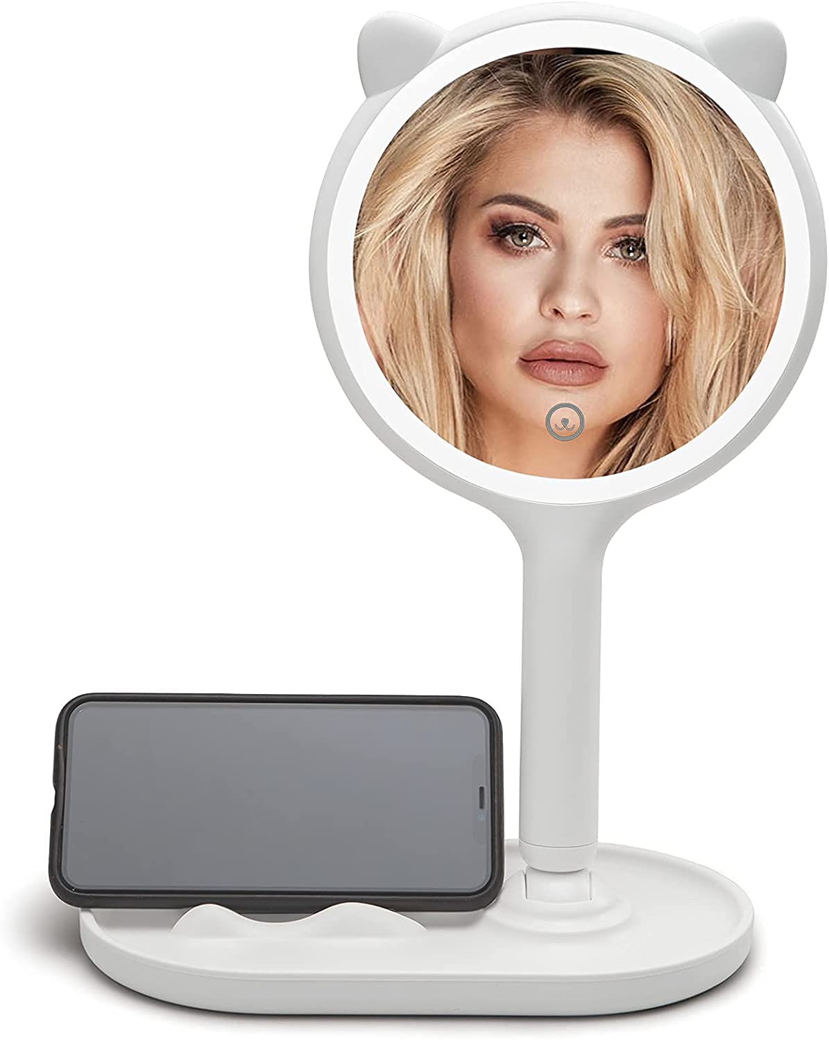 SGUTEN LED Lighted Table Makeup Mirror - Rechargeable Vanity Desk Mirror with Adjustable Brightness, Portable Cosmetic Mirror for Home & Travel (White) - Perfect for Makeup Application, Skincare Routine and Salon Use
