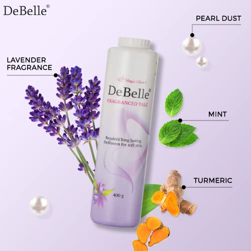 DeBelle Fragranced Face and Body Talc Powder - 2 Pack (400G Each) | Lavender Scented Talcum Powder for Men & Women | Softening & Refreshing for Daily Skincare & Body Care