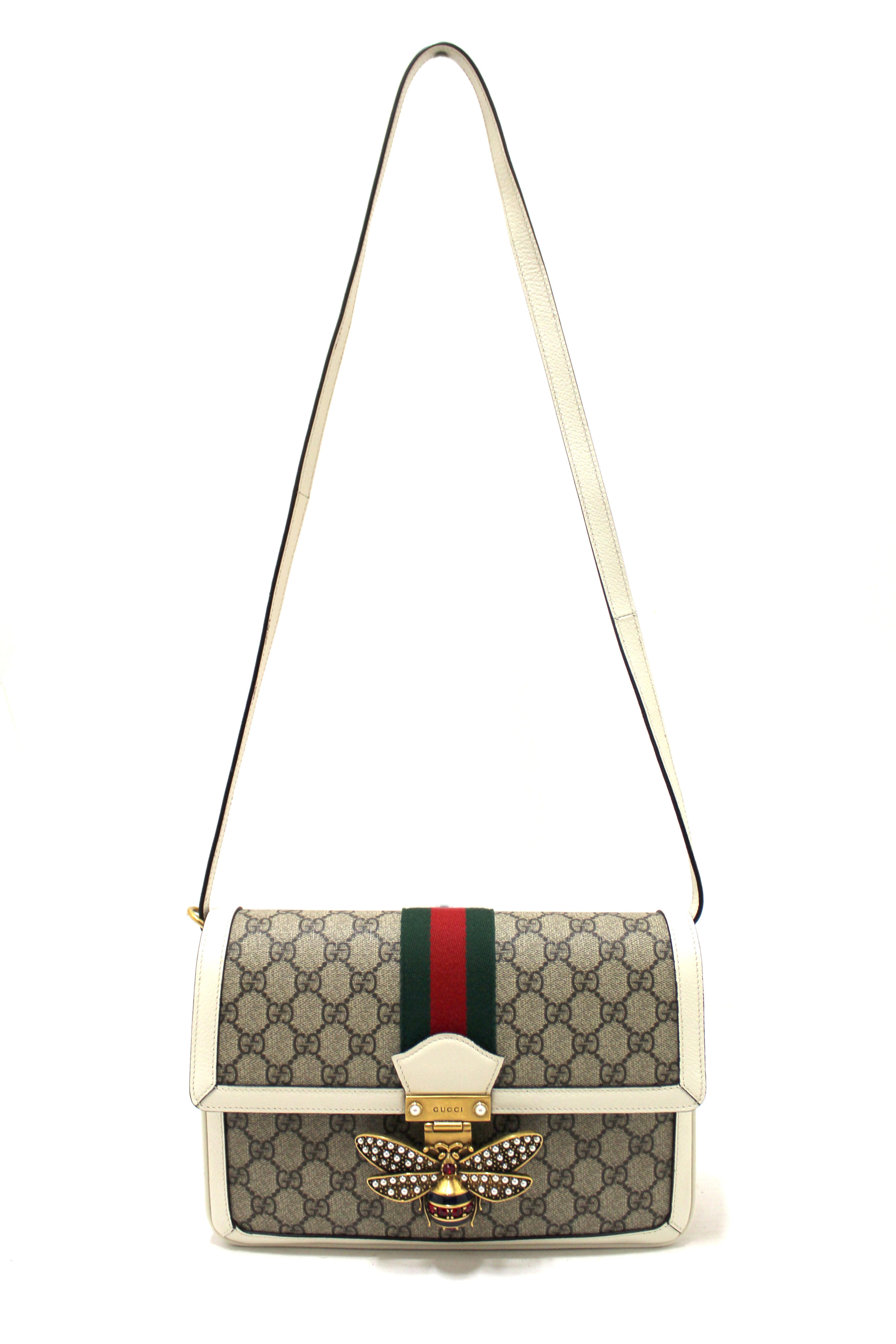 Authentic Gucci GG Supreme Medium Queen Margaret Shoulder Bag in White | Luxury Designer Handbag for Women | Perfect for Work, Travel & Evening Events