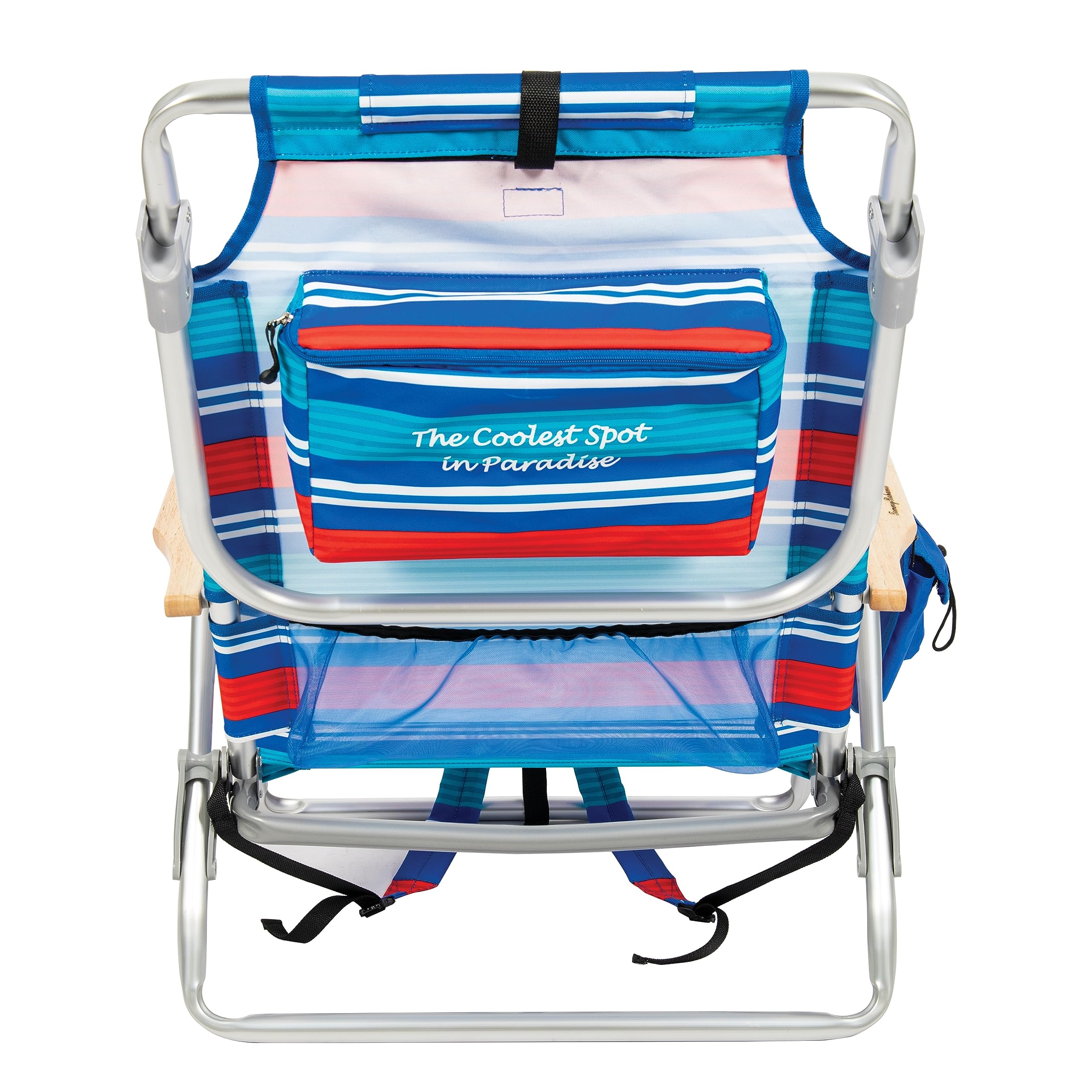 Tommy Bahama 2-Pack 5-Position Reclining Beach Chairs with Built-in Cooler, Storage Pouch & Towel Bar - Red White Blue Stripe | Perfect for Poolside Relaxation, Backyard Lounging & Beach Vacations