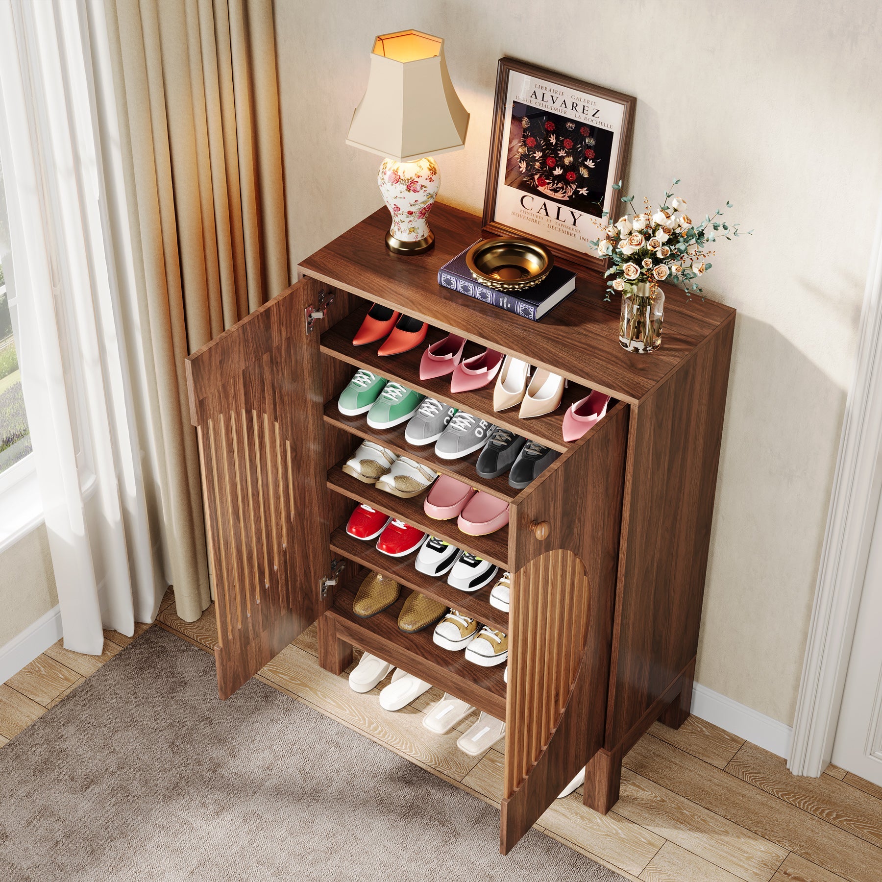20 Pair Shoe Cabinet with Doors - Modern Entryway Shoe Rack Organizer for Closet & Mudroom Storage - Space Saving Shoe Storage Solution for Home & Office Organization