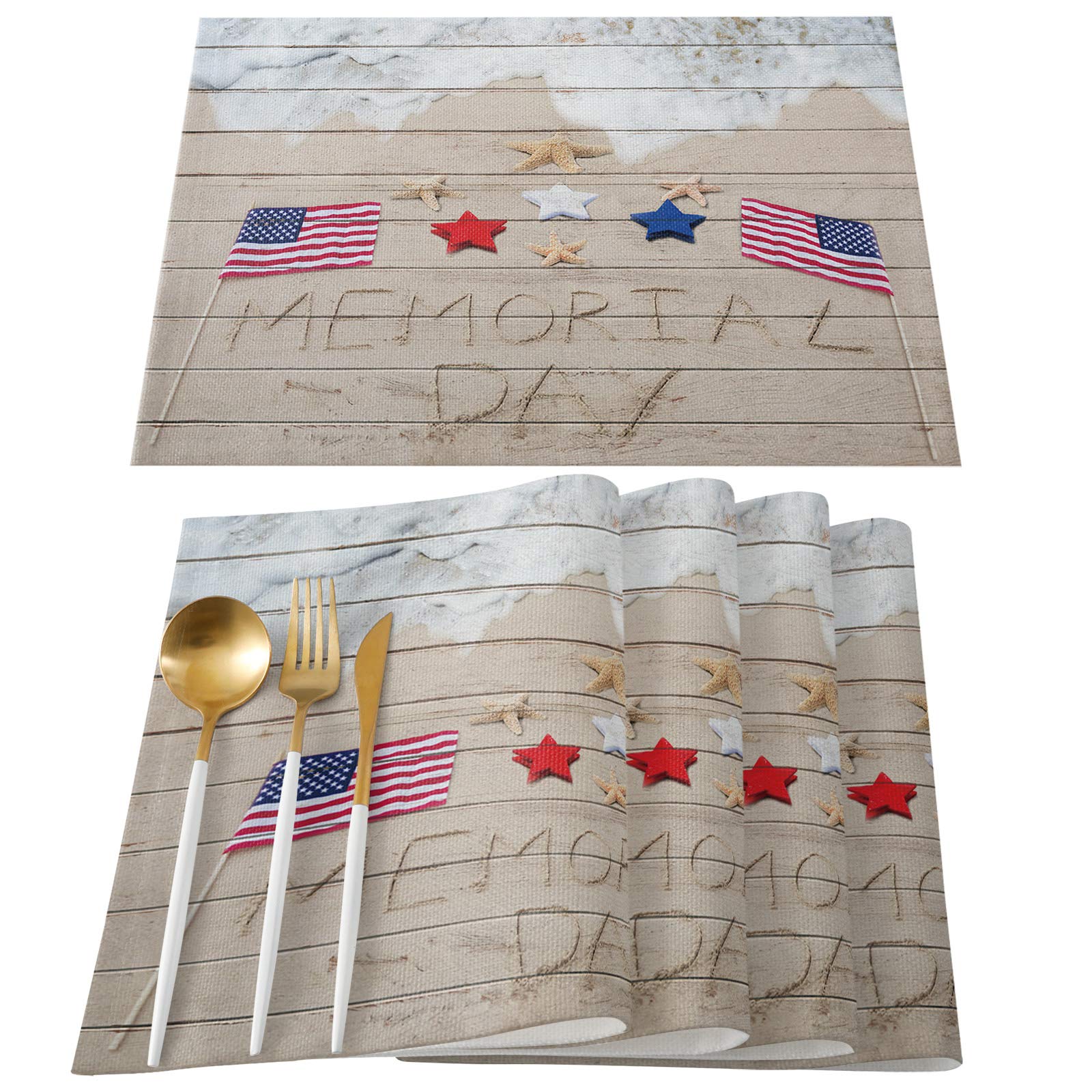 Zadaling 4th of July Patriotic Placemats Set of 6 - Heat Resistant Cotton Linen Table Mats for Memorial Day, Independence Day & Summer BBQ - Non-Slip Dining Table Decor for Kitchen, Beach Party & Holiday Banquets