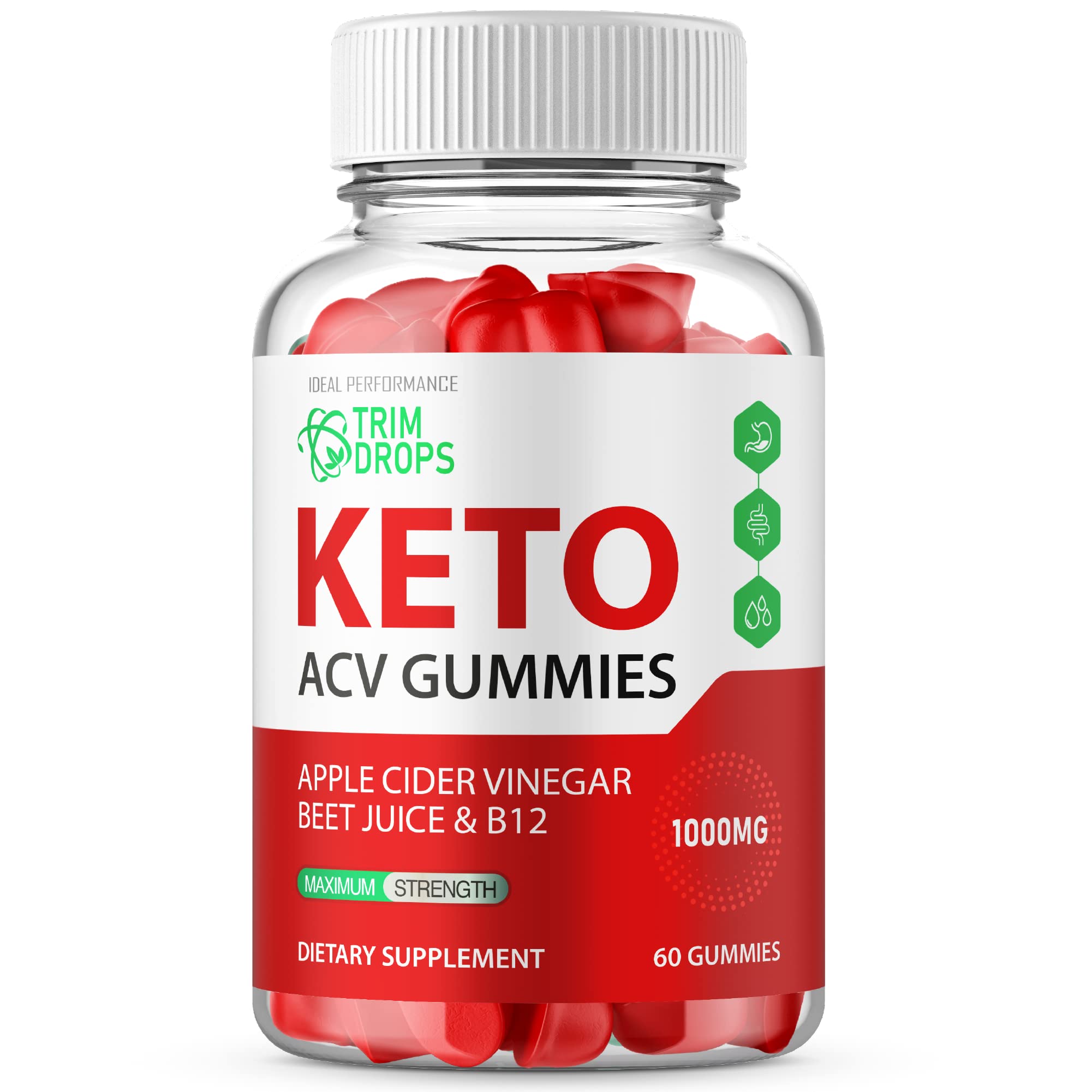Trim Drops Ketos ACV Gummies - Apple Cider Vinegar Keto Gummy Supplement for Weight Loss & Metabolism Boost (60 Count) - Perfect for Keto Diet, Low Carb Lifestyle & Healthy Digestion