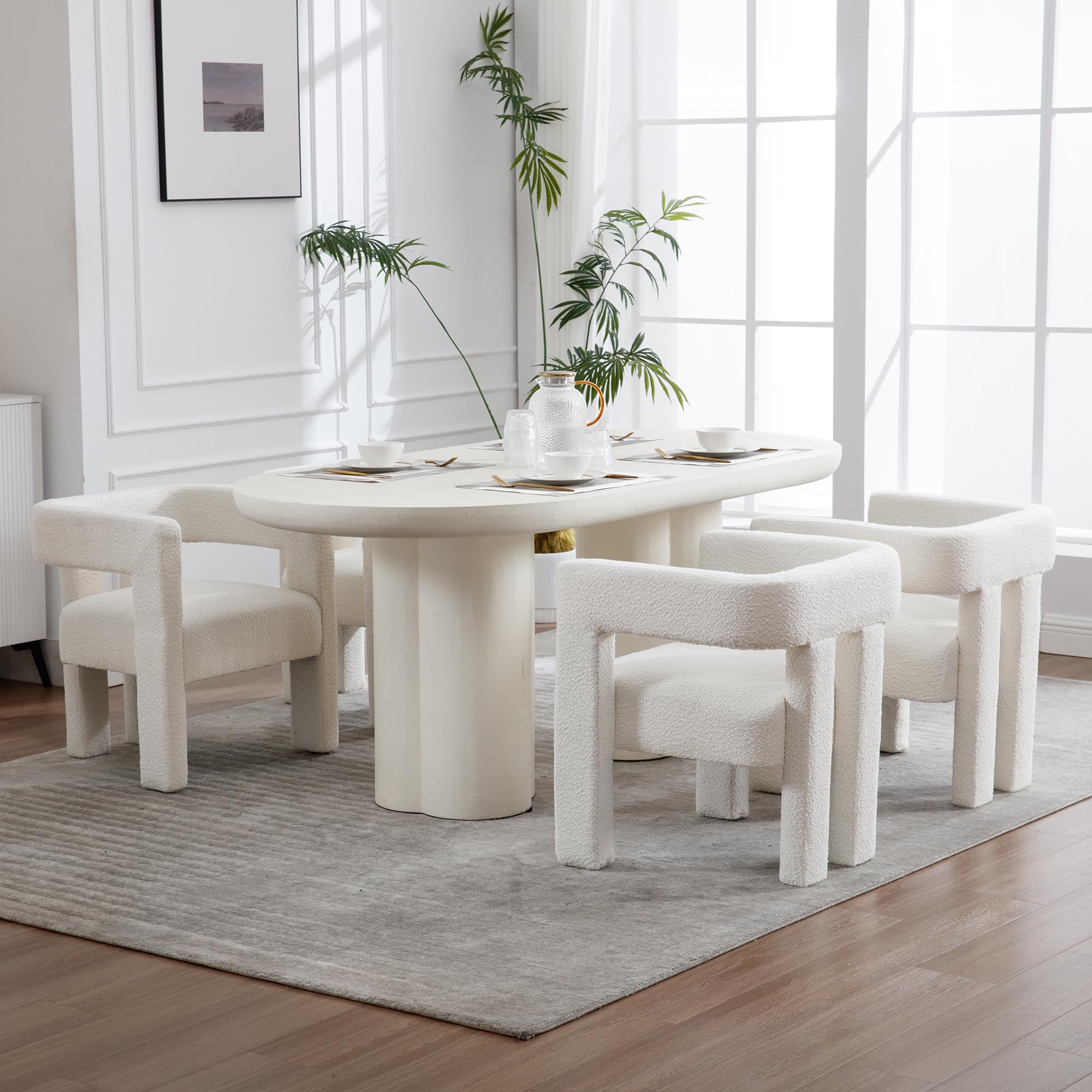GNIXUU Modern Dining Chairs Set of 4 - Upholstered Barrel Accent Chairs with Armrests, Comfortable Kitchen & Living Room Side Chairs, Beige Fabric Lounge Seating - Perfect for Home Dining, Office Reception & Guest Room Decor