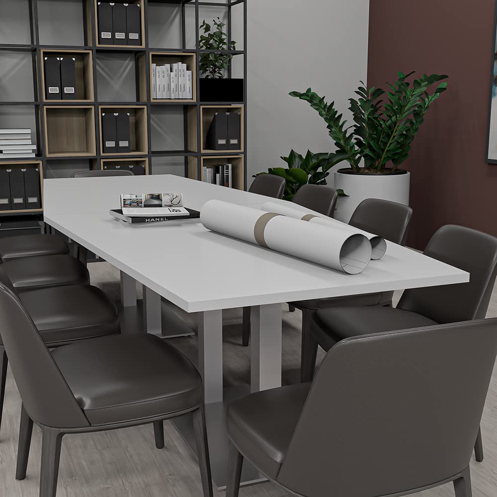 10-Person Hexagon Modular Conference Table with Electric & Data Ports | Square Metal Base | Harmony Series | Driftwood Finish | Perfect for Office Meetings & Collaborative Workspaces