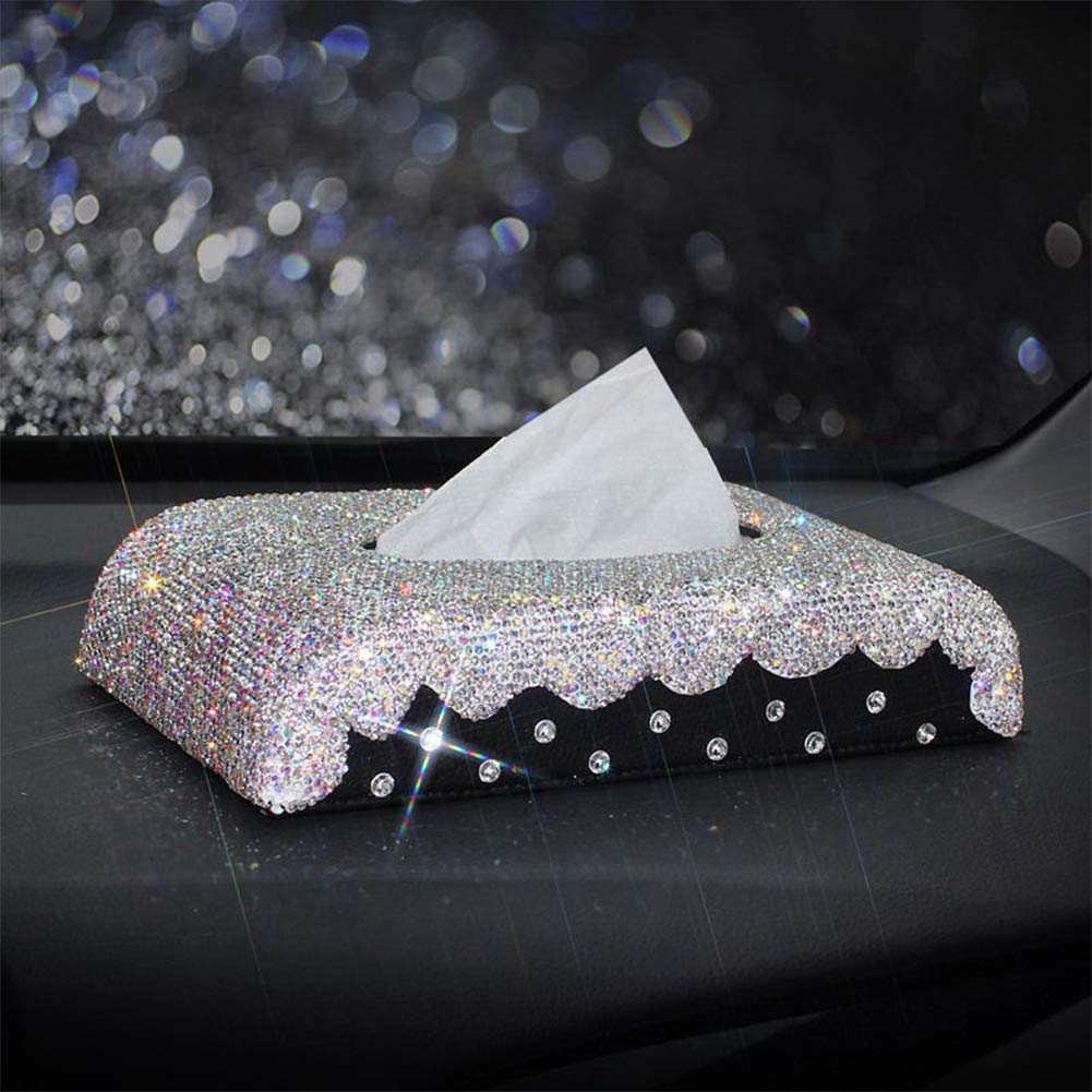 Sparkling Rhinestone Crystal Tissue Box Holder for Car - Elegant Tissue Dispenser Cover for Bathroom, Bedroom & Office - Perfect for Home Decor and Luxury Car Accessories