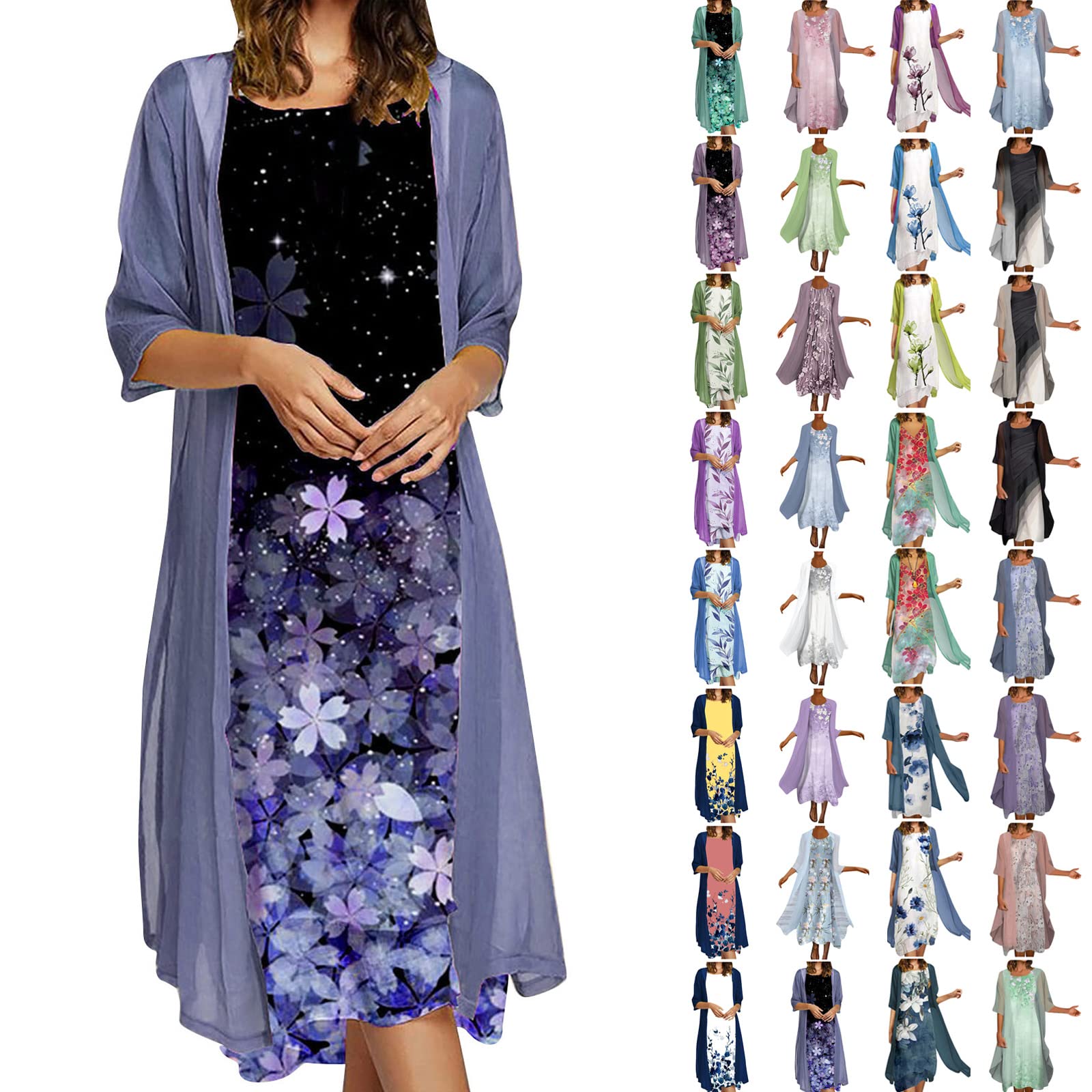Women's Floral Maxi Dress Two-Piece Set - Elegant Boho Beach Sundress for Spring & Summer 2022 | Plus Size Wedding Guest Outfit | Perfect for Vacations, Parties & Casual Wear