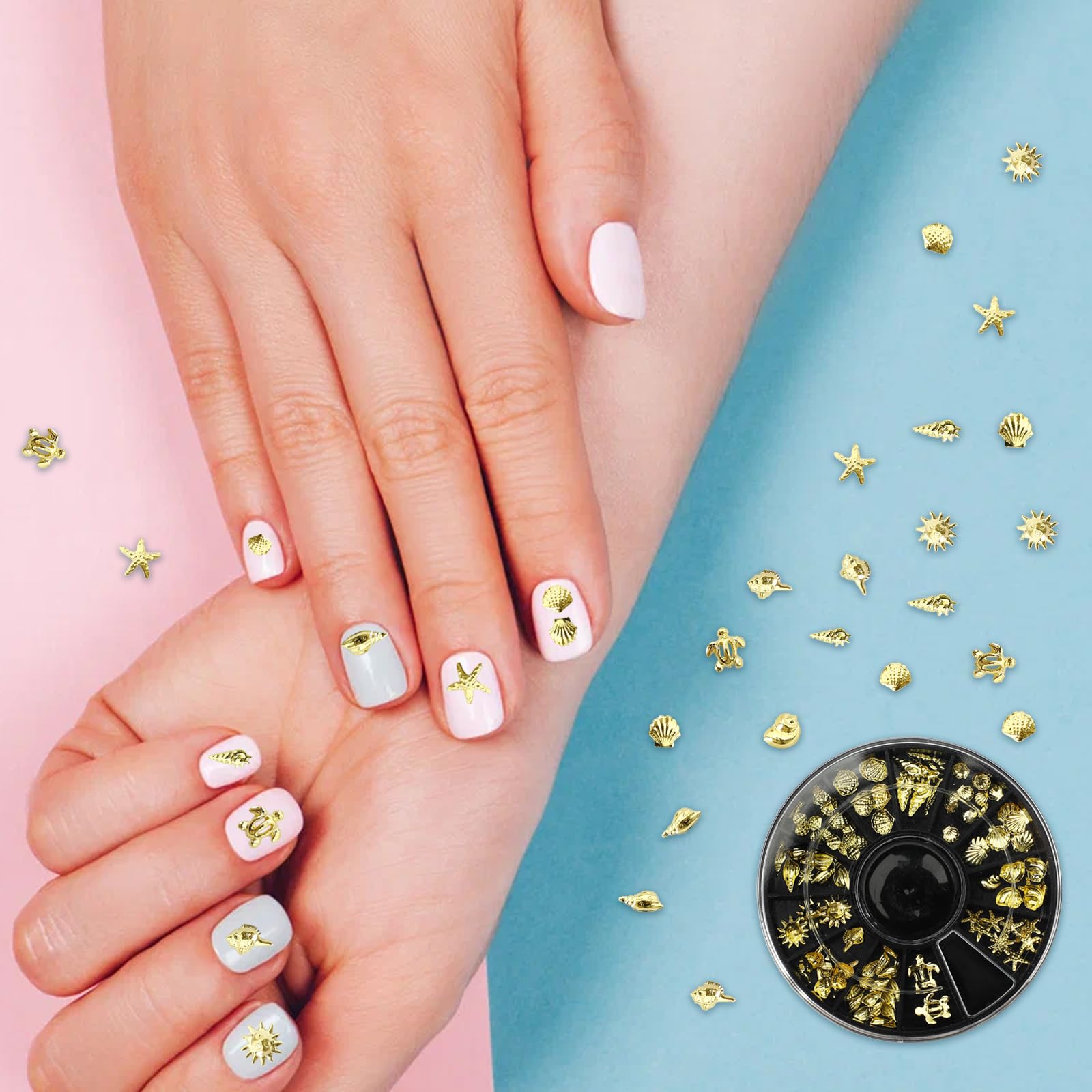 2-Pack 3D Ocean Nail Art Charms - Starfish & Seashell Nail Decals, Alloy Nail Gems for DIY Manicure (Gold & Silver) | Perfect for Beach-Themed Nails, Summer Nail Designs & Nail Art Competitions