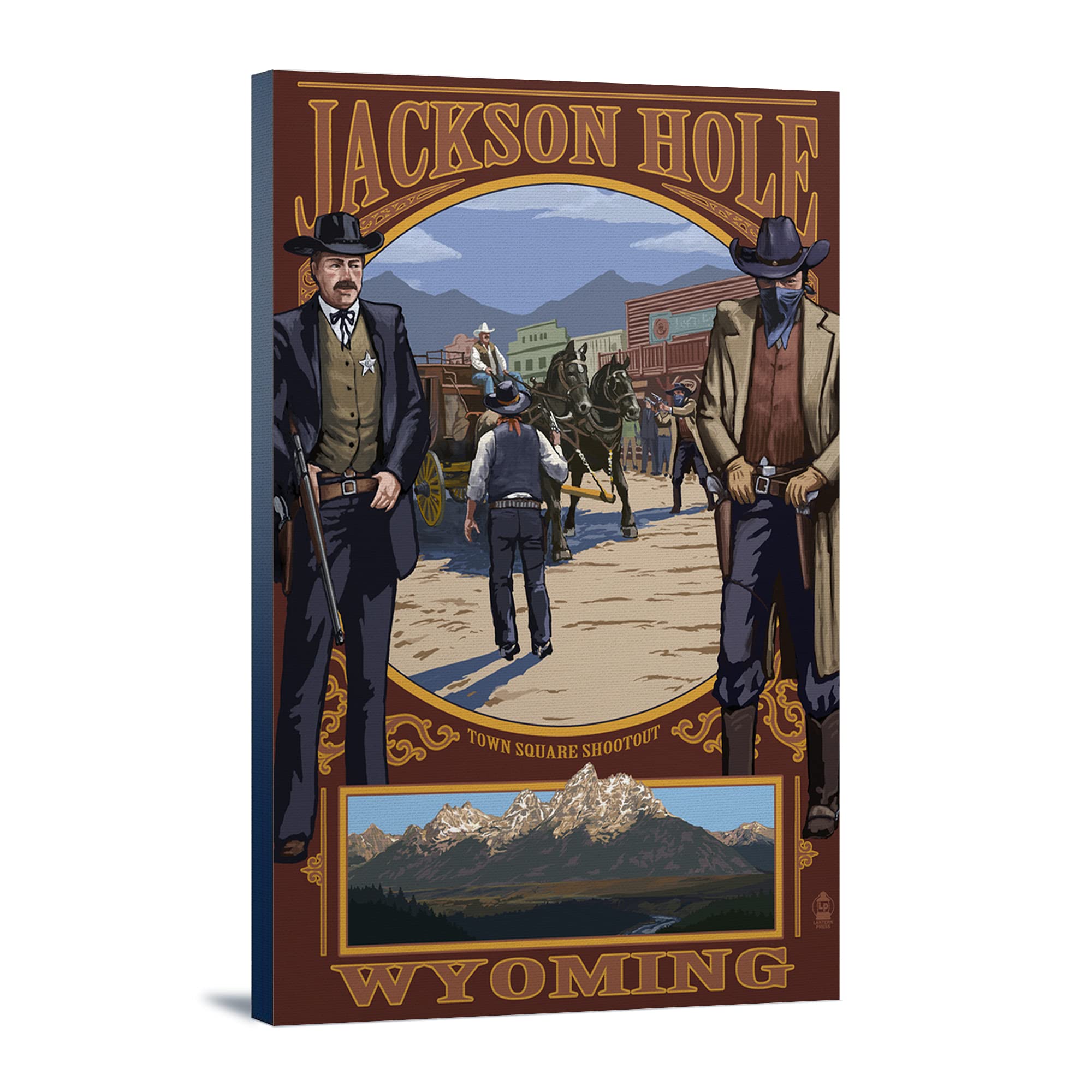 Lantern Press Jackson Hole Wyoming Shootout - 16x24 Wrapped Canvas Wall Art Decor for Living Room, Bedroom & Office - Western Landscape Painting for Home & Commercial Spaces