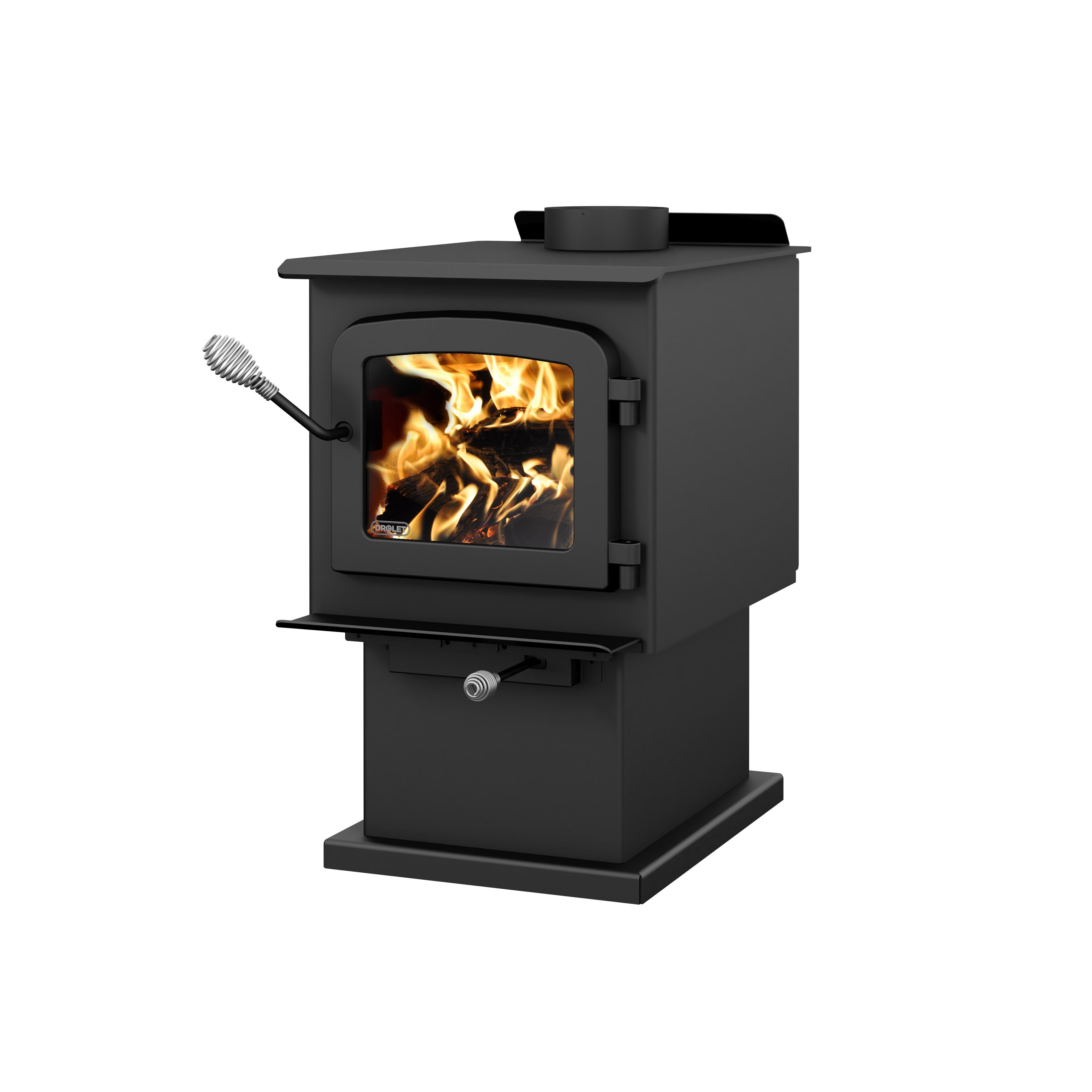Drolet Escape 1200 1,200 Sq. Ft. EPA Certified Wood Burning Stove with Pedestal Stand - Perfect for Heating Cabins, Garages & Small Homes