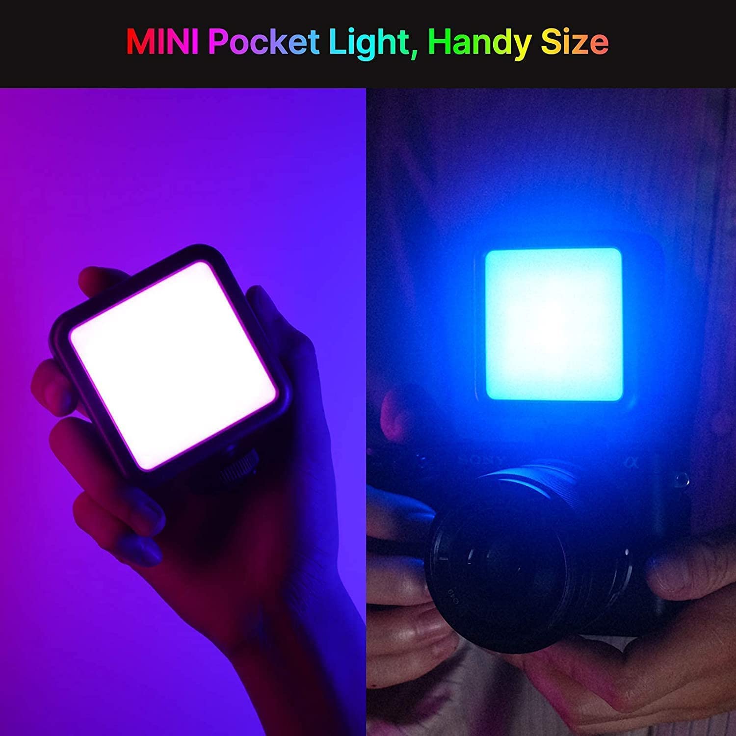 RGB LED Video Light - Mini LED Camera Light with 3 Cold Shoe Mounts & Magnetic Adsorption | 2500K-9500K Adjustable Color Temperature & Brightness | Portable Photography Lighting for YouTube, TikTok, Live Streaming & Vlogging