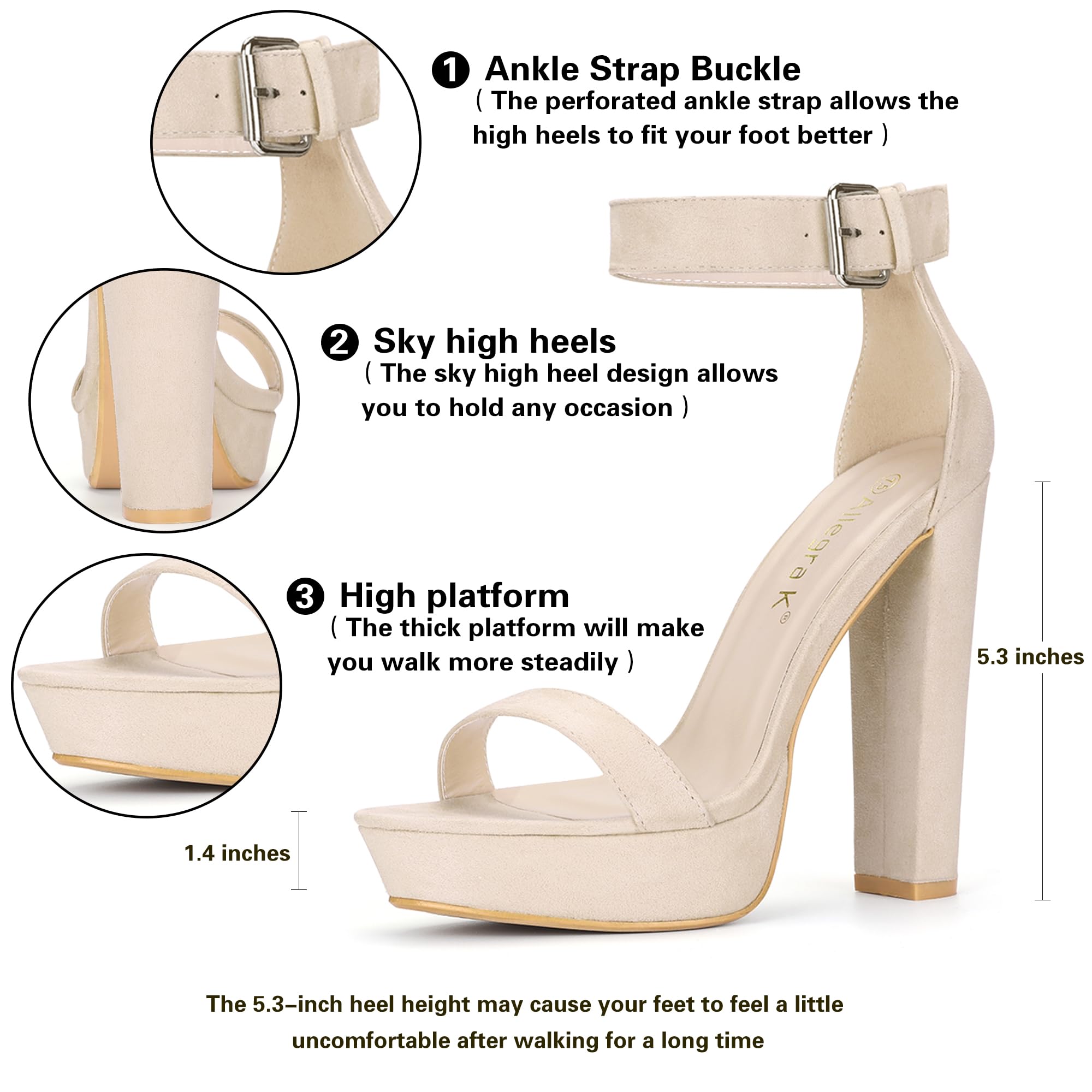 Allegra K Women's Chunky Heel Ankle Strap Sandals - Comfortable Platform High Heels for Party, Wedding & Evening Wear