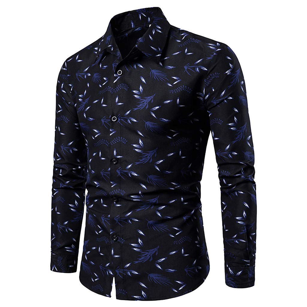 Long Sleeve Button Down Casual Men's Shirt - Spring Summer Stand Collar Patterned Top for Large Men | Office, Party & Outdoor Wear