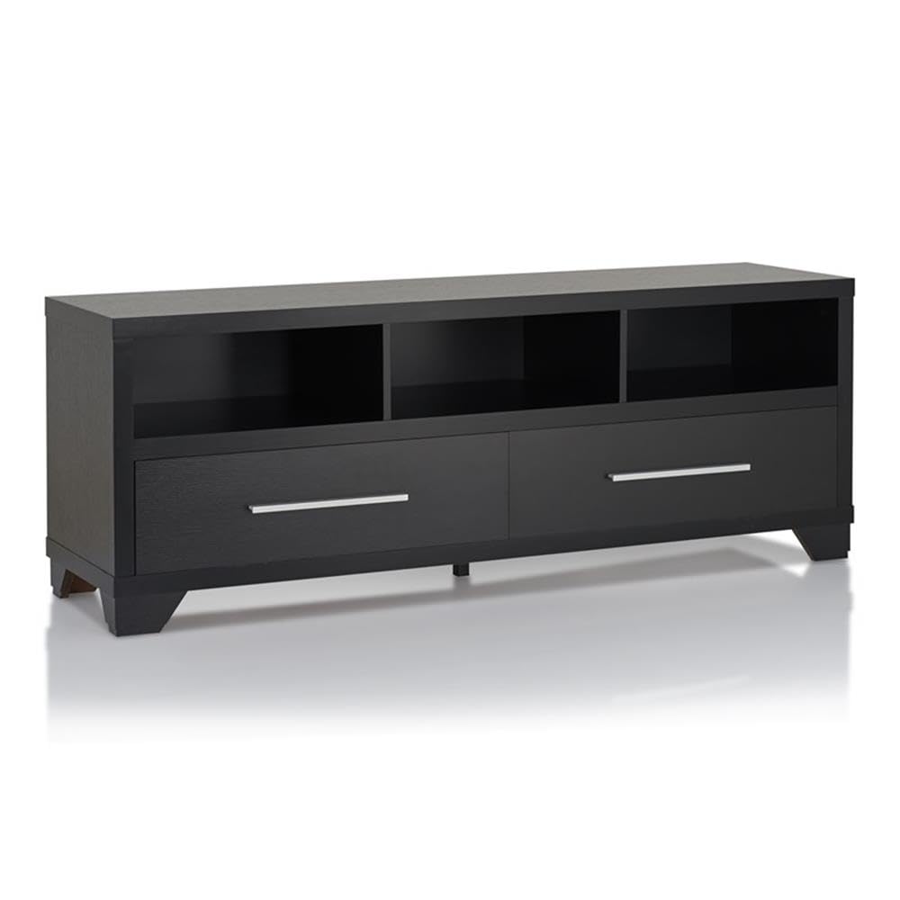 Furniture of America Porcardo 60-Inch Black Wood TV Stand with 2 Drawers - Perfect for Living Room, Bedroom & Home Entertainment Storage