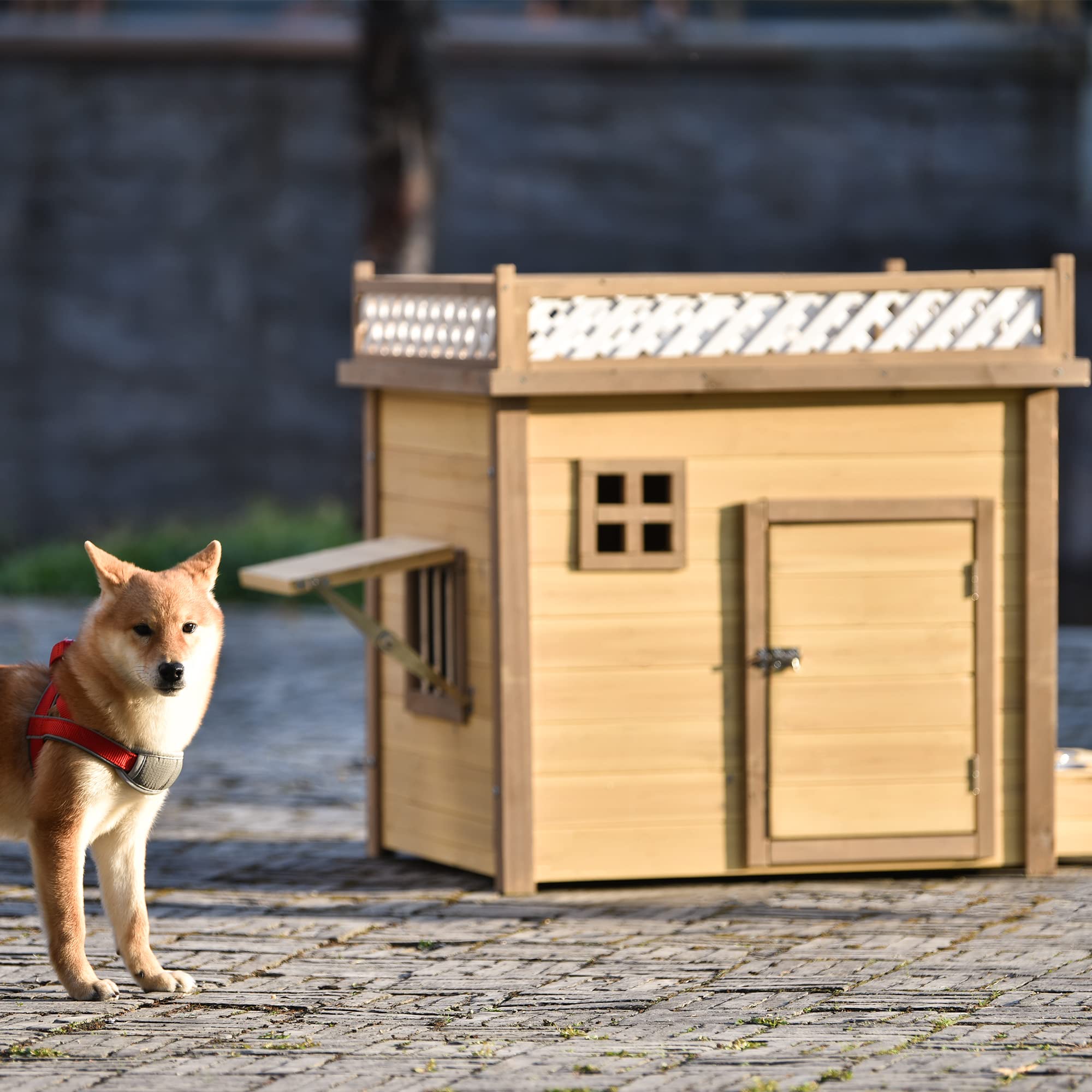 Premium Wooden Dog House for Small & Medium Dogs - Weatherproof Outdoor Pet Shelter for Backyard, Patio, or Indoor Use