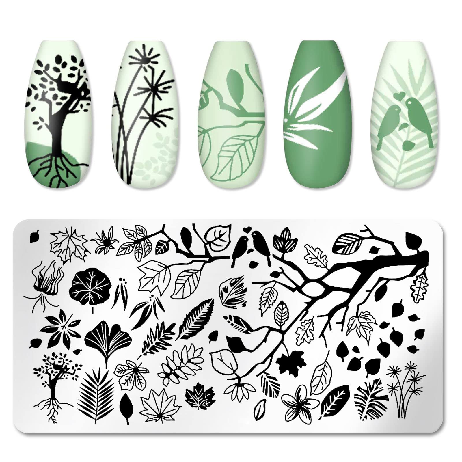 6-Piece Nature Theme Nail Stamping Plates Set - Leaf, Island, Scenery, Flower, Lace & Snake Designs for Christmas Nail Art (4.72 x 2.36 Inches) - Perfect for DIY Manicures, Holiday Nail Designs & Professional Salon Use
