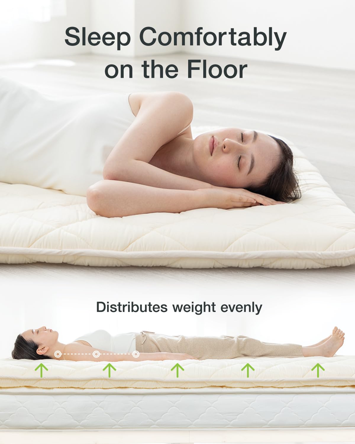 Premium Japanese Futon Mattress - Authentic Shikibuton Floor Bed | Foldable Tatami Mattress | Roll-Up Sleeping Pad | Made in Japan (White, Full Size) - Perfect for Small Spaces, Guest Rooms & Minimalist Living