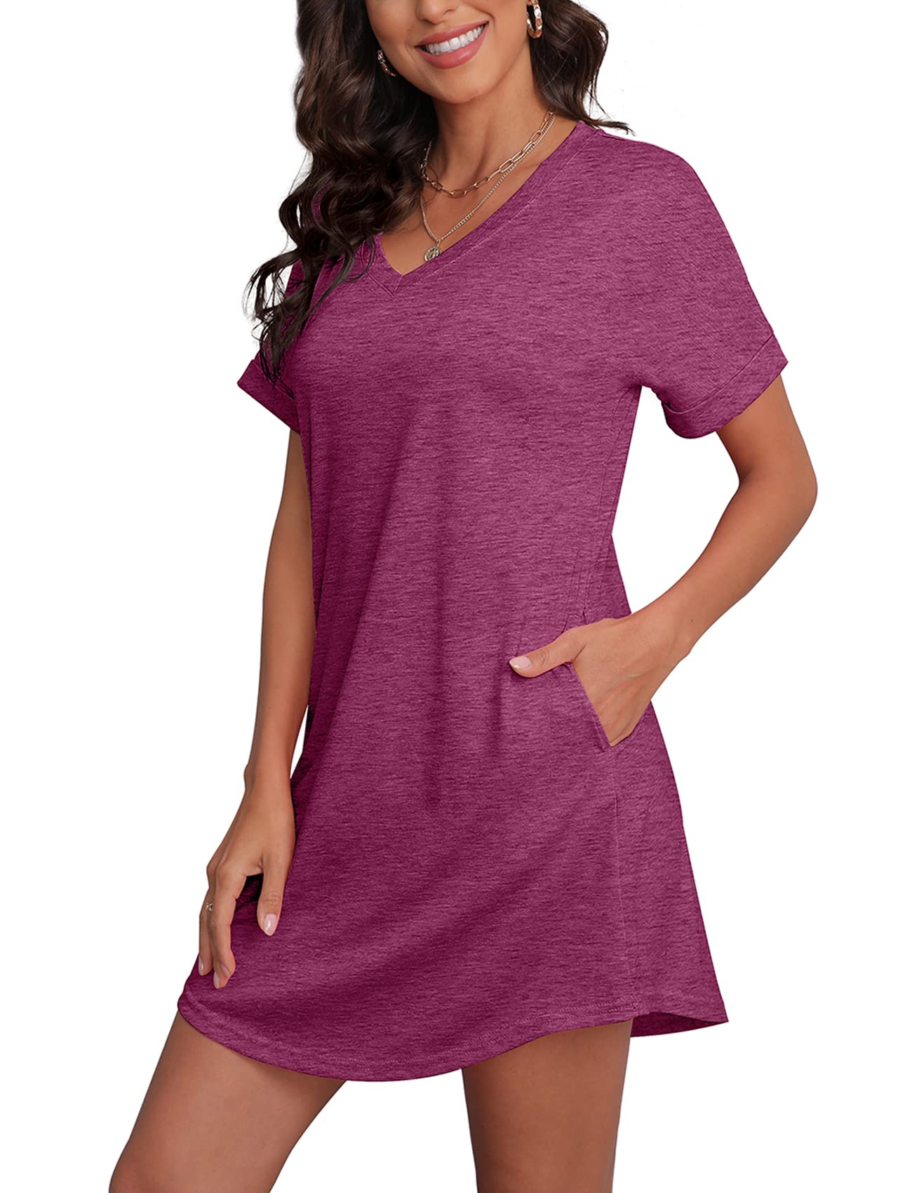 Women's Summer T-Shirt Dress with Pockets - Short Sleeve Casual Comfort Dress for Beach, Vacation & Everyday Wear
