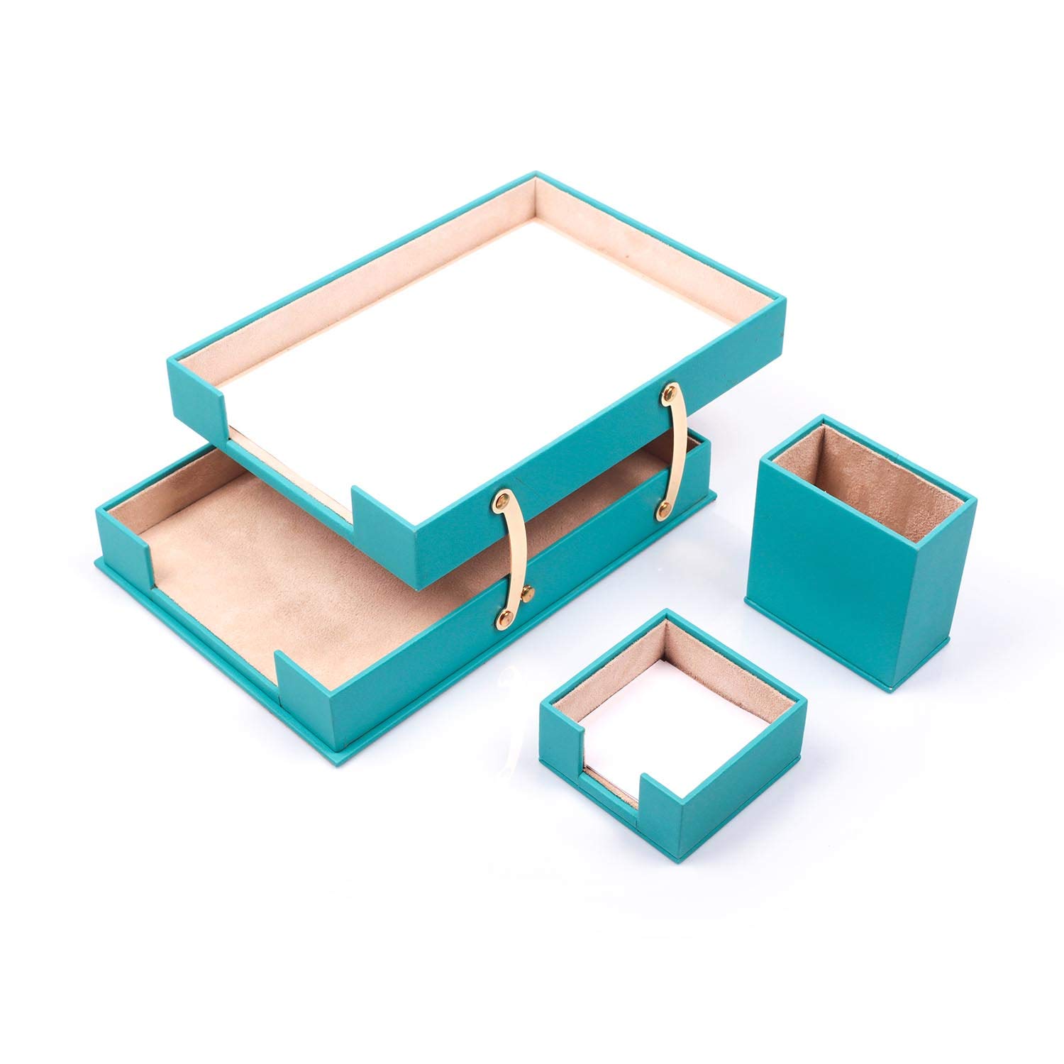 Premium 10-Piece Leather Desk Set with Double Document Tray - Elegant Turquoise Office Organizer for Home & Workspace - Perfect for Professionals, Students & Remote Workers