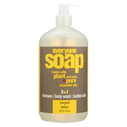 Organic Coconut Lemon Liquid Soap for Body & Hands - 32 Fl Oz Refillable Bottle | Moisturizing & Gentle Cleanser for Dry Skin | Perfect for Bathroom, Kitchen & Travel