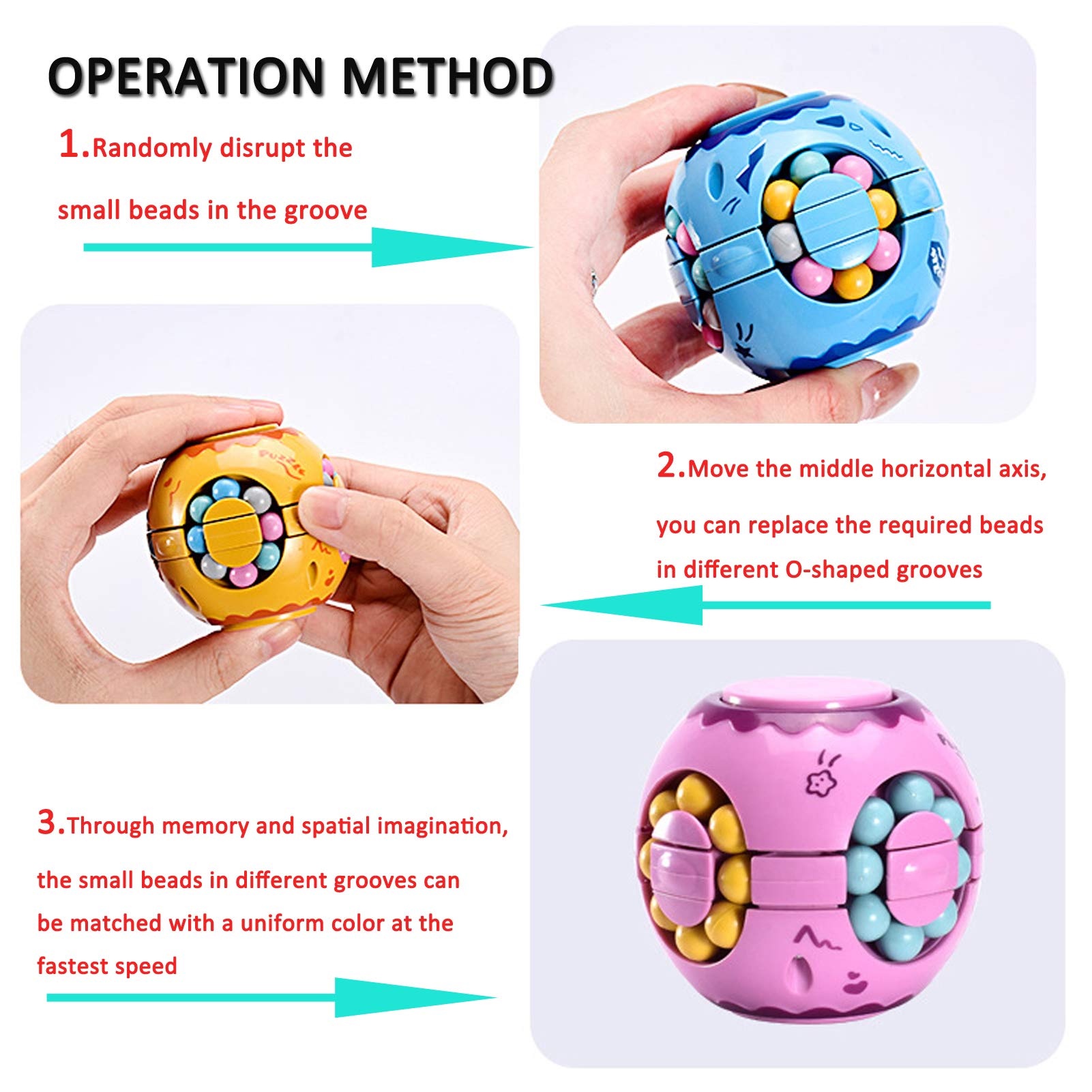 Rotating Magic Bean Cube Spinner Fidget Toy - Stress Relief & Anxiety Relief Puzzle for Adults & Kids - Educational Learning Toy for Focus & Relaxation - Perfect for Office, School & Home Use (Pink)