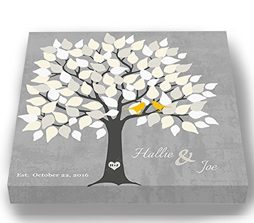 Personalized Wedding Tree Guest Book - Unique & Memorable Alternative for 100-150 Signatures - Gray Canvas Wall Decor - 30x30 Inches - Perfect Bridal Shower Gift for Wedding, Anniversary & Home Decor
