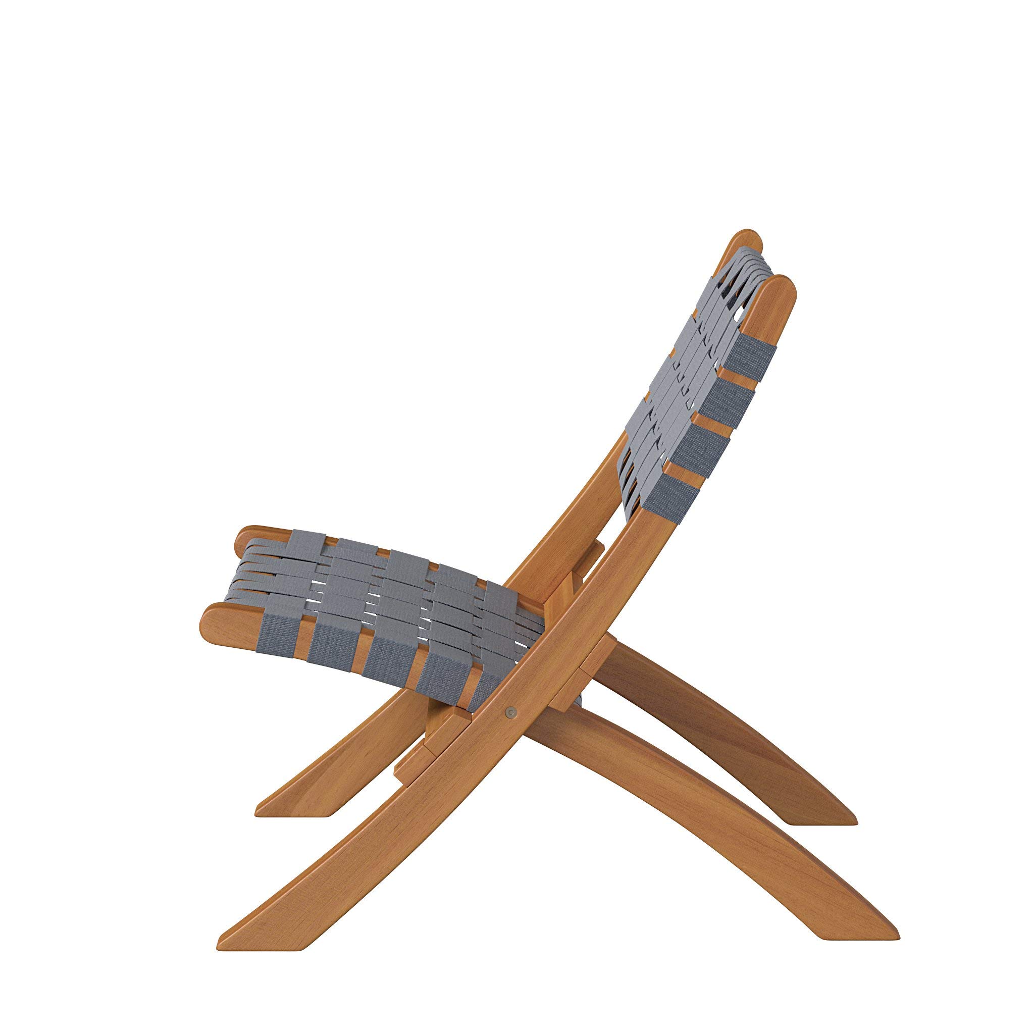 Patio Sense 63637 Sava Folding Chair - Solid Acacia Wood with Woven Seat & Back - Indoor Outdoor Portable Seating for Porch, Lawn, Garden, Fishing & Sporting Events - Gray Webbing - Perfect for Camping, Picnics, and Backyard Relaxation
