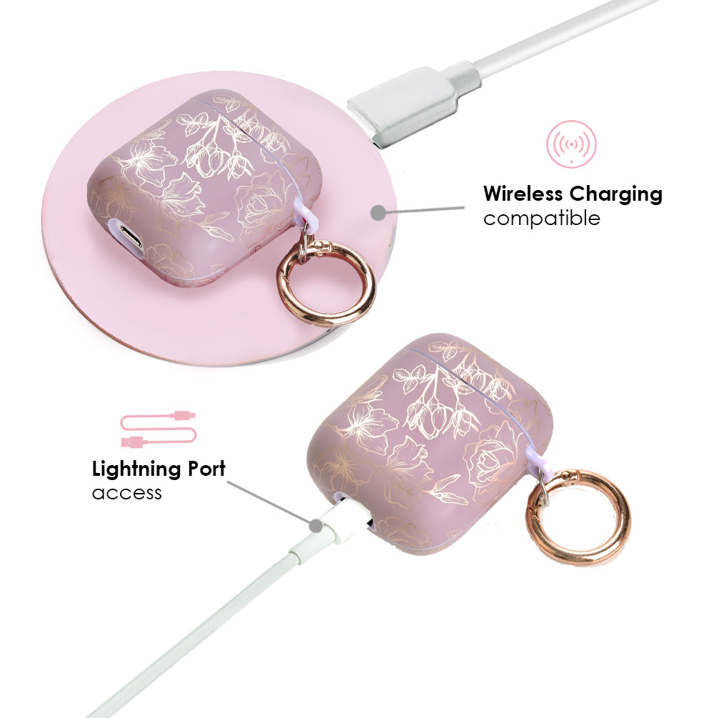 Dusty Rose Floral AirPods Case Cover - Protective Silicone Case for Apple AirPods 1/2/3 - Cute Pink Flower Design - Perfect for Women, Girls, Travel & Everyday Use