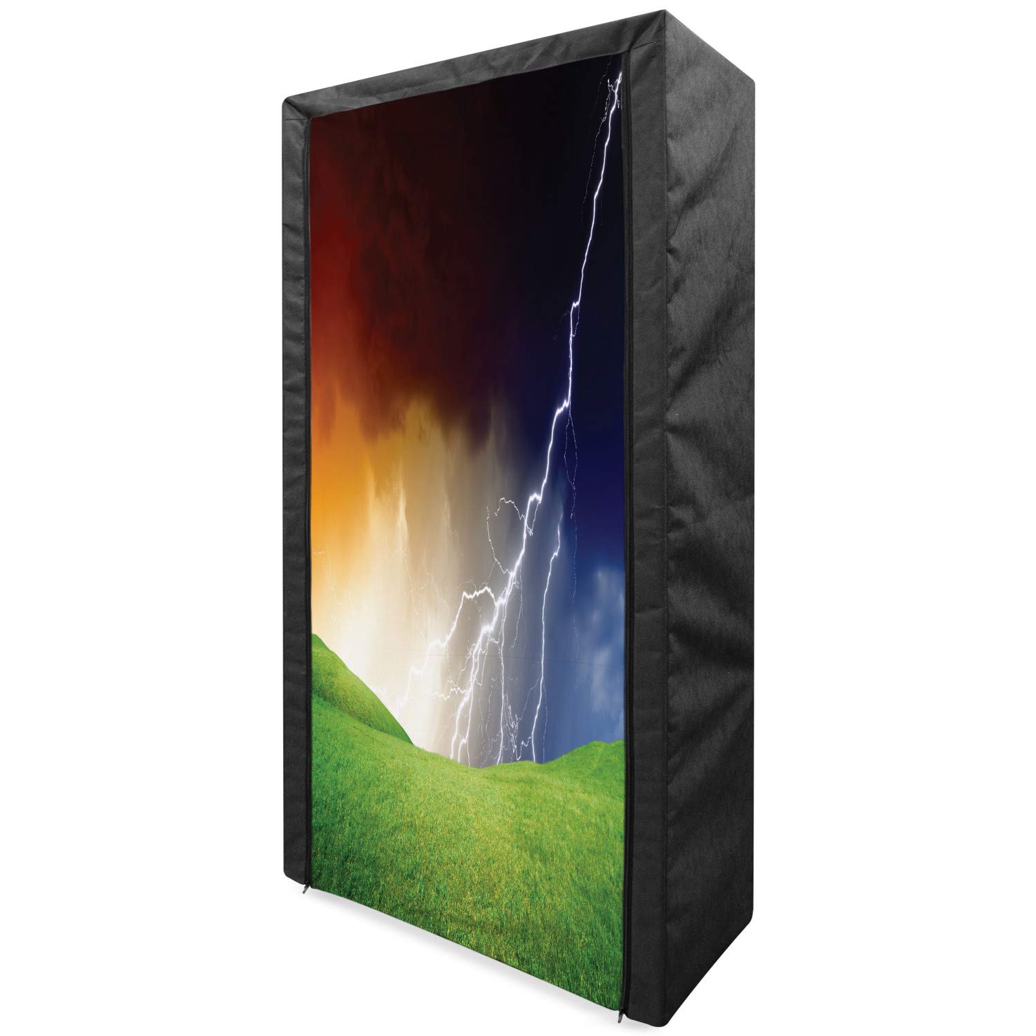 Ambesonne Portable Fabric Wardrobe - Nature Landscape Design with Grass Field & Thunder Theme, 33.5