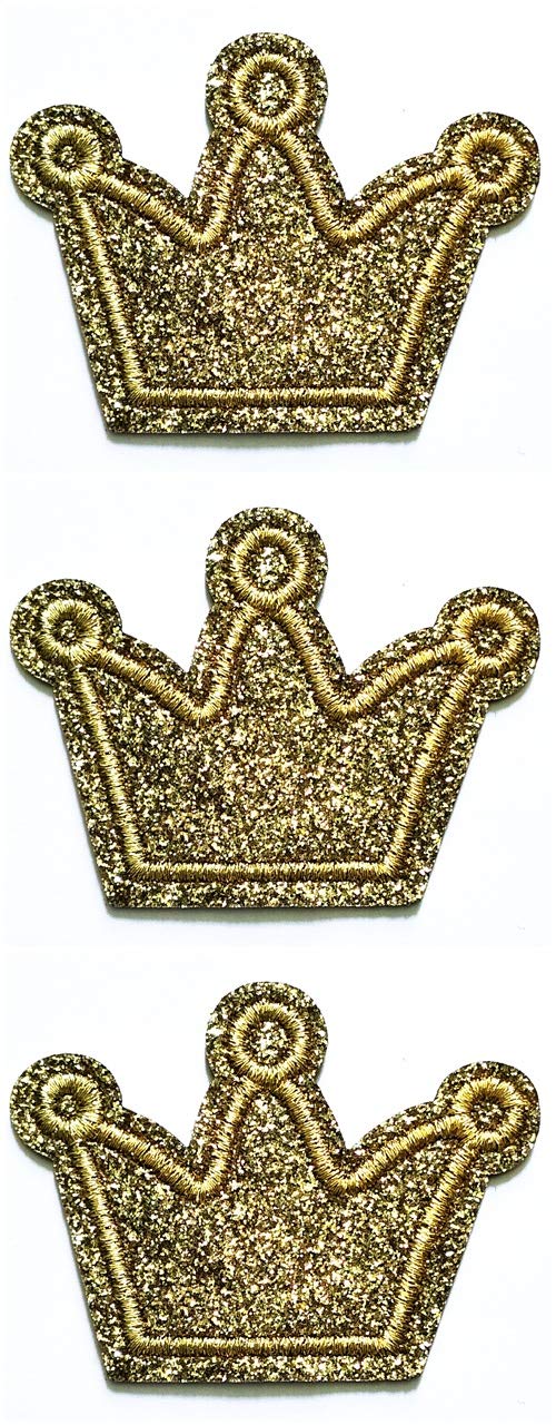 3PCS Glitter Gold Crown Iron On Patches for Hats, Jackets & Backpacks - Royal Style DIY Decor
